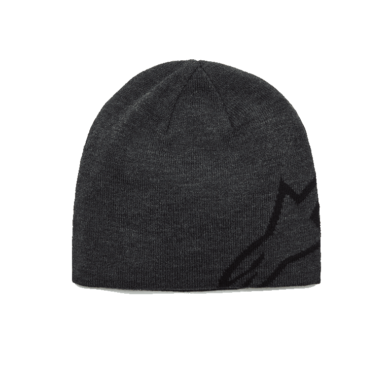 Alpinestars Corp Shift Beanie, dzianinowa czapka zimowa, ciemnoszary melanż i czarny, z dużym czarnym żakardowym logo Alpinestars z boku, splot jersey, casualowe nakrycie głowy inspirowane sportami motorowymi