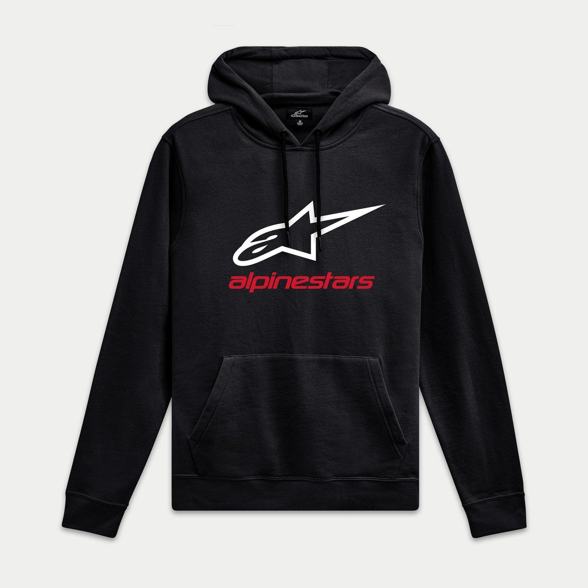 Alpinestars Always V3 Hoodie, czarna, polarowa bluza typu pullover z białym logo gwiazdy i czerwonymi oznaczeniami marki, casualowa odzież streetwearowa, ściągacze na mankietach i dole