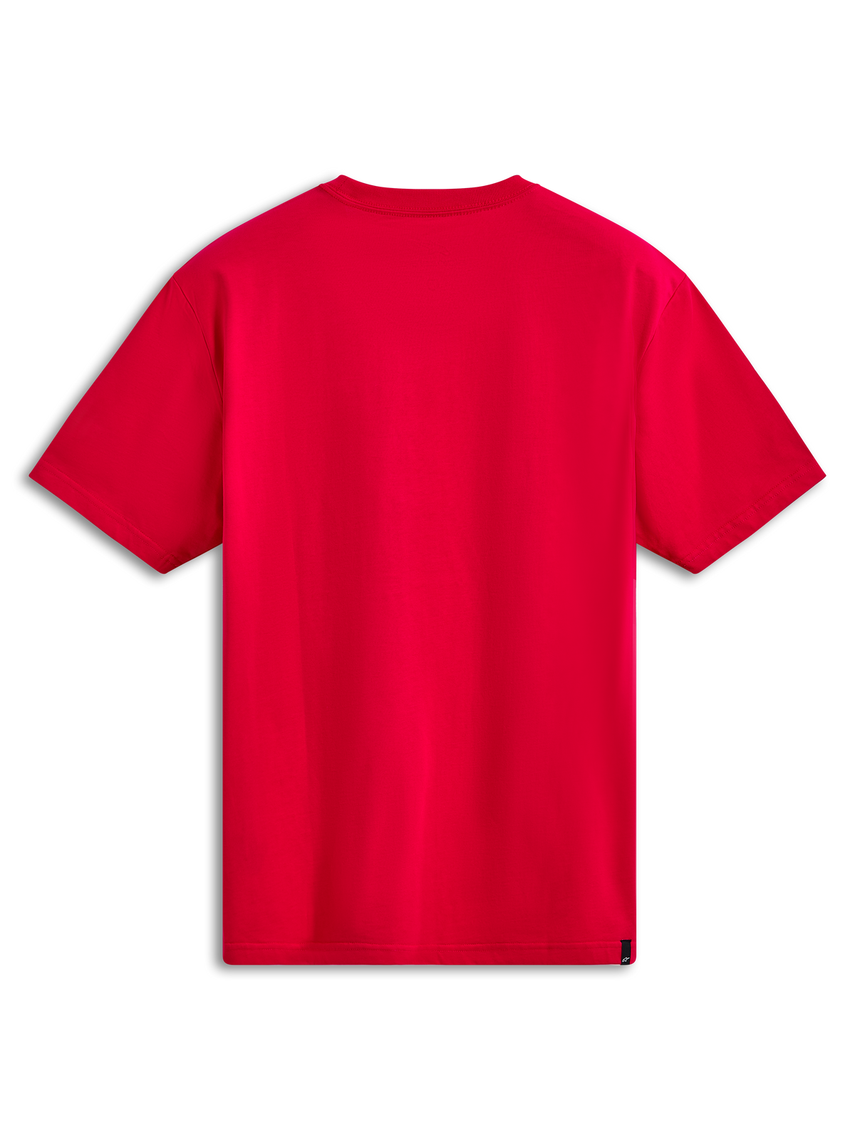 Alpinestars Ageless Shadow CSF Tee, Short Sleeve T-Shirt, Red, Back View, features a plain red design with a small black brand tag on the bottom hem, casual sportswear
