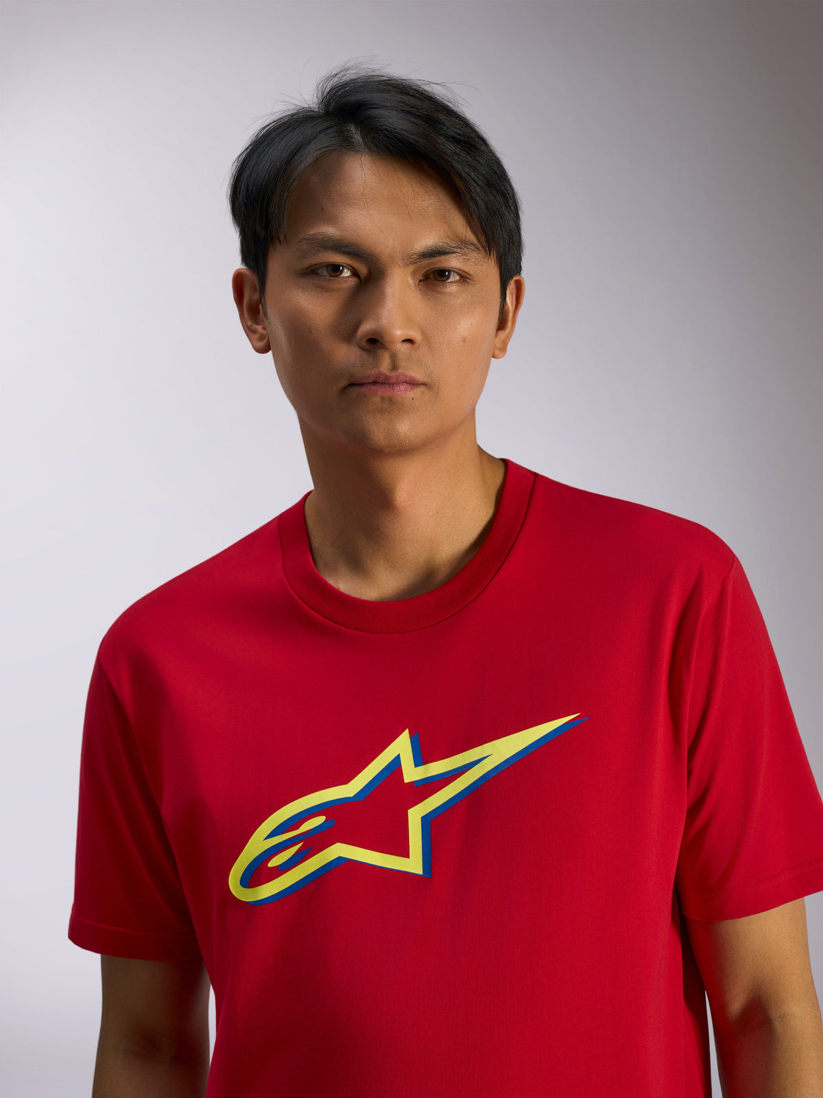 Alpinestars Ageless Shadow CSF Tee, Short Sleeve T-Shirt, Red, Yellow and Blue Shadow Logo on Chest, Casual Sportswear