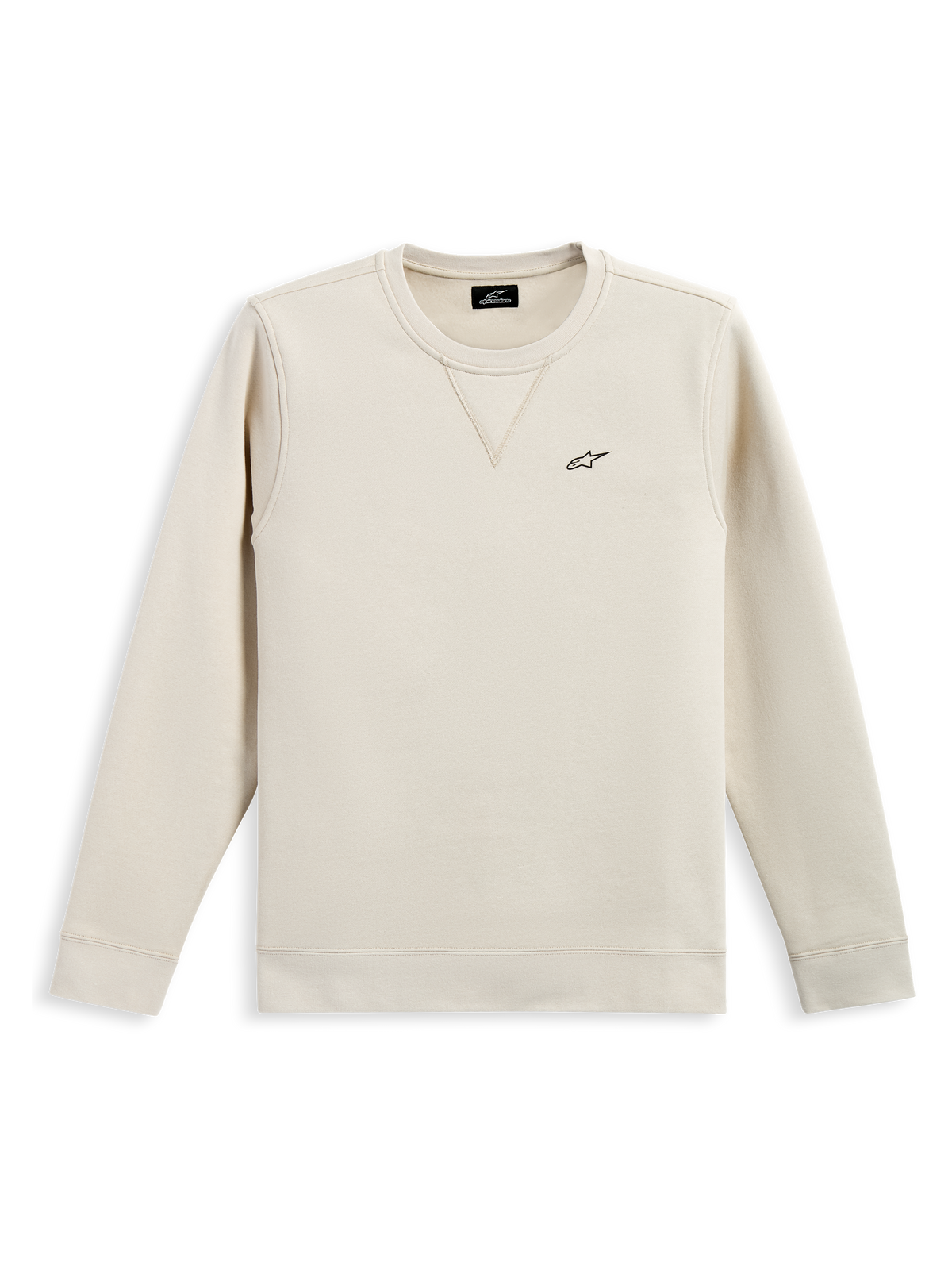 Alpinestars Positive Crew, crewneck sweatshirt, Off White, small black Alpinestars logo on the chest, ribbed collar with V-stitch detail, ribbed cuffs and hem, casual motorsport-inspired streetwear
