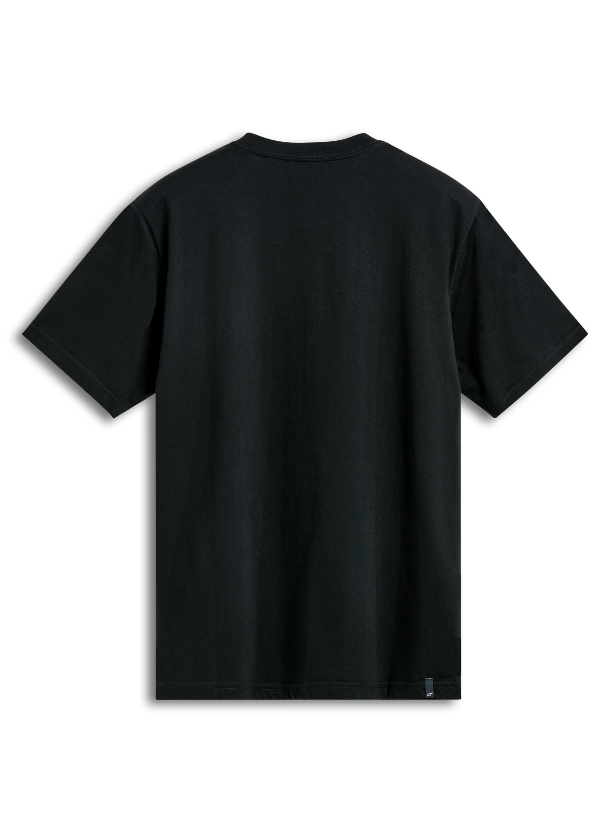 Alpinestars Cereal CSF Tee, koszulka z krótkim rękawem, czarna, widok z tyłu, gładki fason z małą zewnętrzną metką z logo na dole, casualowa odzież streetwearowa w stylu motorsportowym