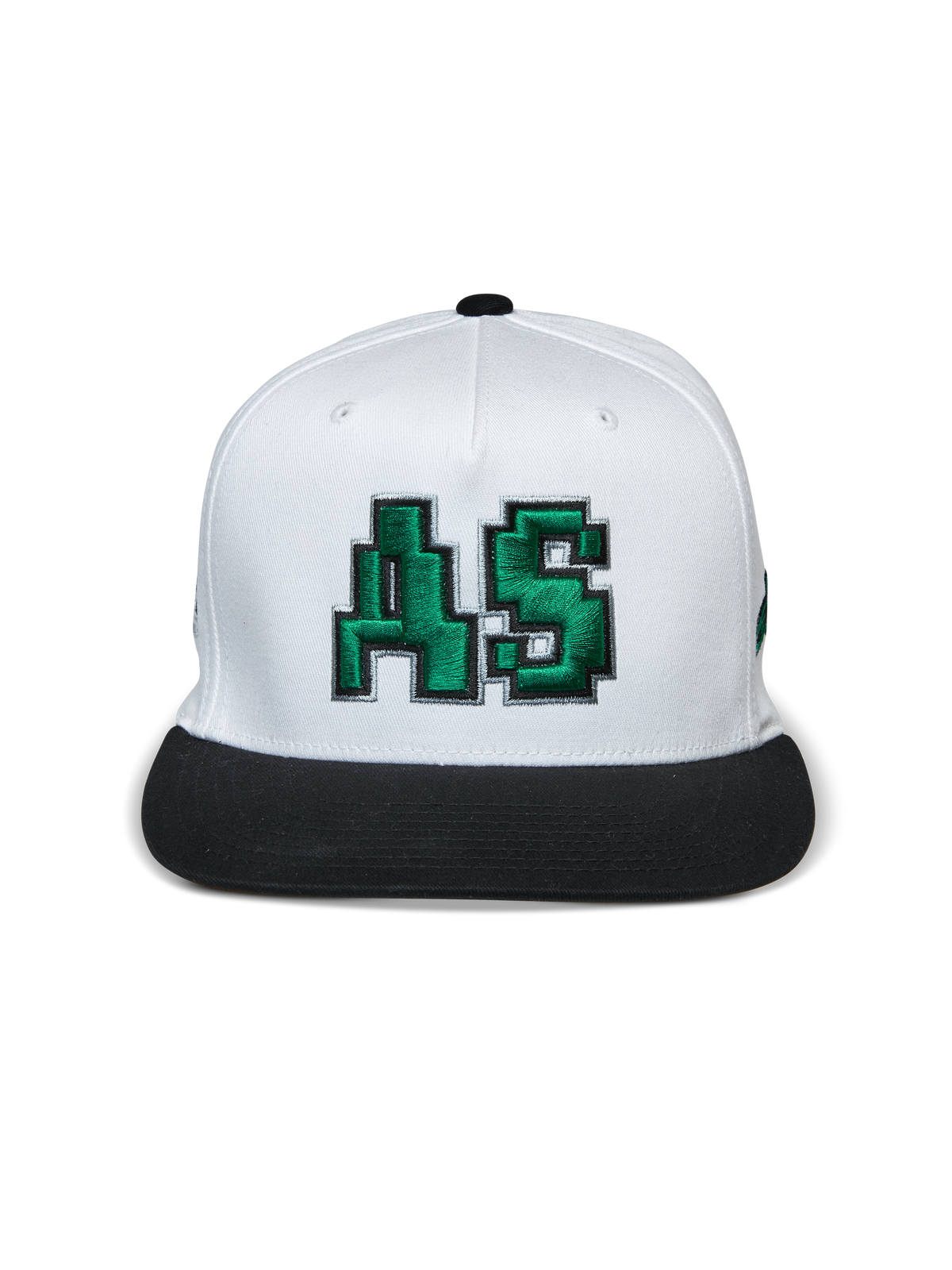 Czapka Alpinestars Franchise, czapka z płaskim daszkiem, biało-czarna, zielone haftowane logo 3D AS z przodu, usztywniona korona z czarnym płaskim daszkiem, codzienne nakrycie głowy inspirowane motorsportem