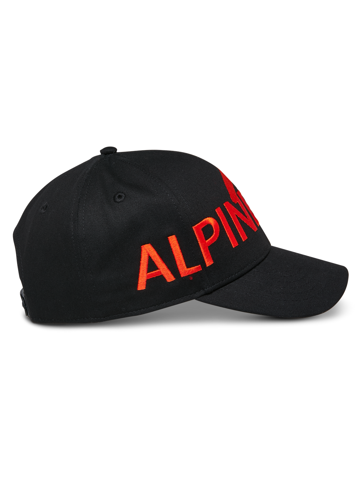 Alpinestars Committed Hat, czarna czapka z daszkiem typu snapback, duże czerwone płaskie haftowane logo, zakrzywiony daszek i strukturalna korona, sportowy dodatek casual