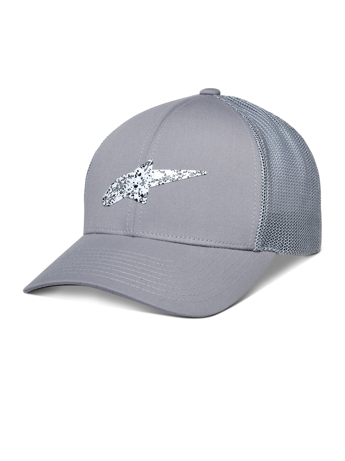Alpinestars Terolithic Trucker Hat, Grey Trucker Cap, Curved Brim with Mesh Back, White and Black Speckled TPU Logo, Casual Sportswear