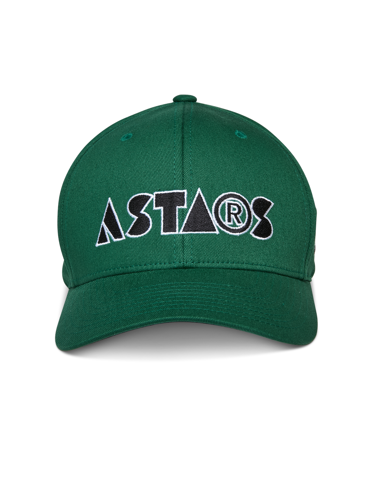 Alpinestars Cereal Hat, zielona czapka z daszkiem, zakrzywiony daszek, z przodu stylizowane haftowane logo „ASTARS” w kolorze czarno-białym, sportowa odzież codzienna
