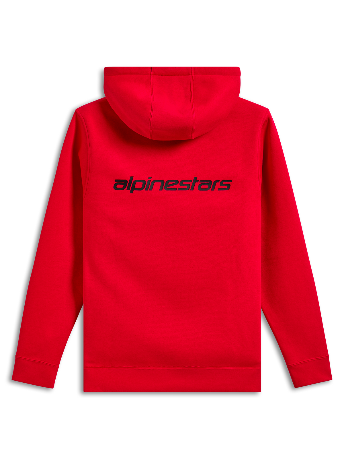 Alpinestars Transverse Hoodie, widok z tyłu, czerwona, z czarnym logotypem Alpinestars w górnej części pleców, casualowa bluza z kapturem z prążkowanymi mankietami i dołem
