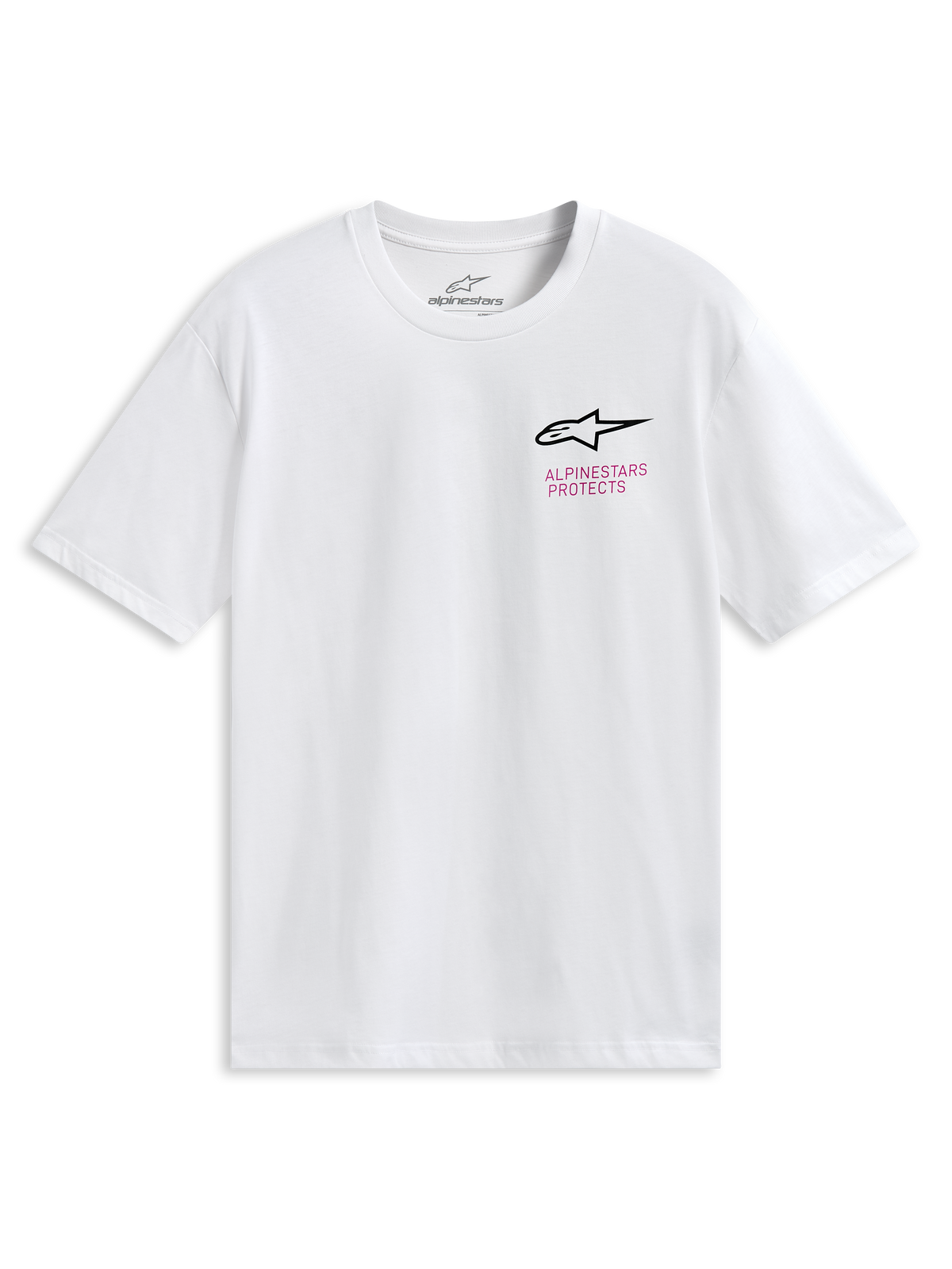Alpinestars Pop Helmet CSF Tee, Short Sleeve T-Shirt, White, featuring front Astars logo and colorful M10 Helmet graphic on the back, Casual Motorsport Sportswear