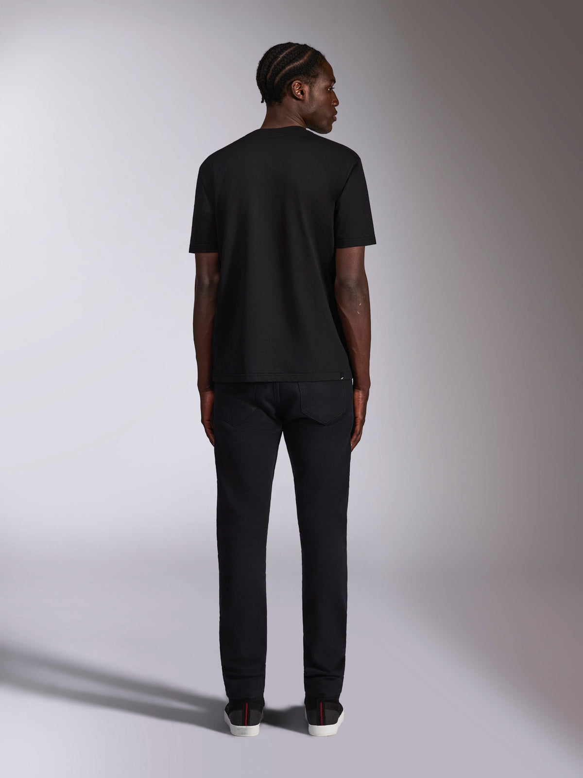 Alpinestars Authority CSF Tee, Short Sleeve T-Shirt, Black, back view, worn with black pants, casual motorsport-inspired streetwear