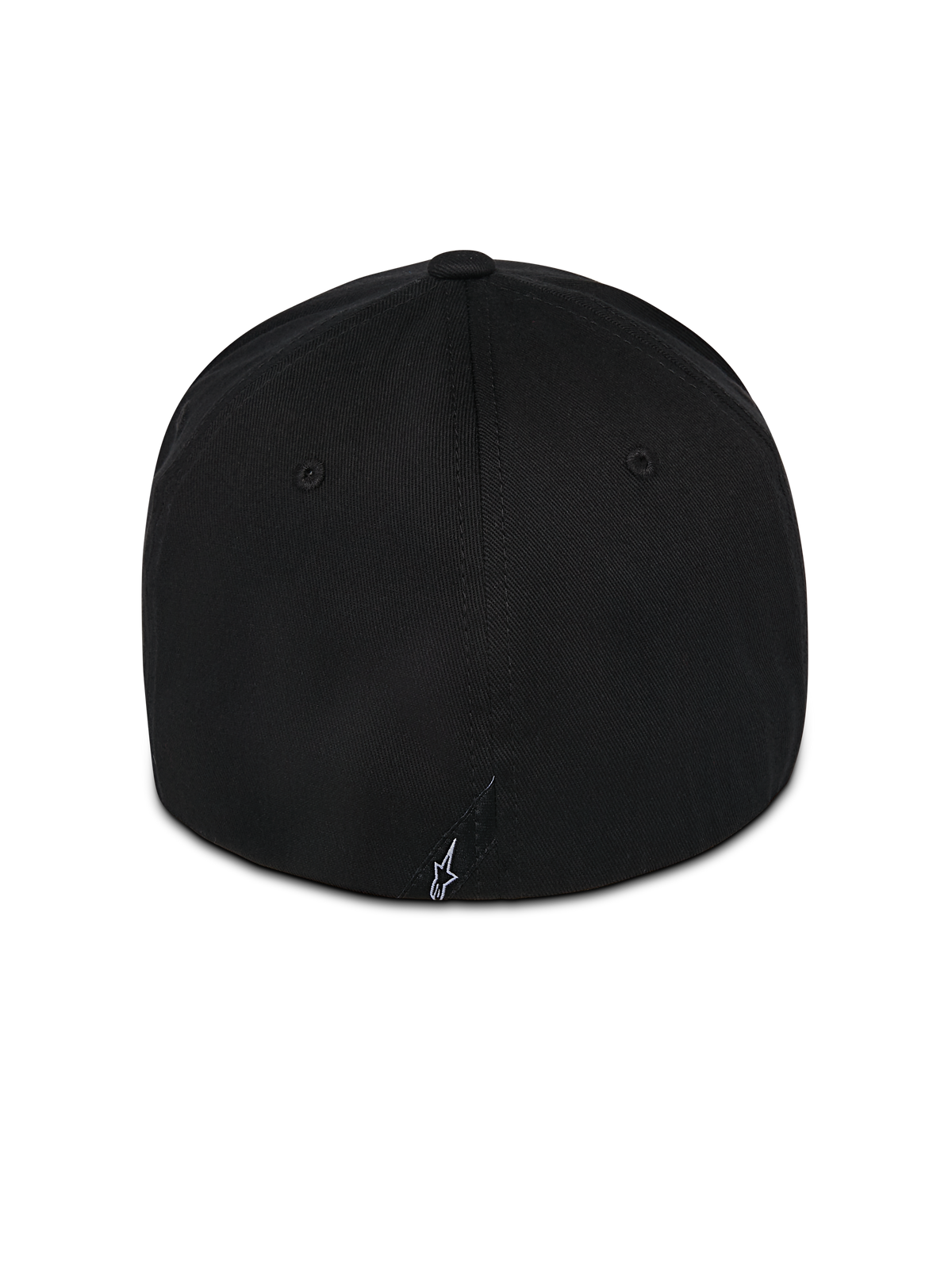 Alpinestars Pivot Hat, Black flex back cap, back view featuring a small white embroidered Astars logo, twill construction, casual motorsport apparel