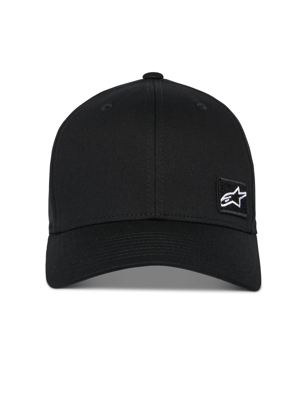 Alpinestars Pivot Hat, Black Baseball Cap, curved bill with structured crown, small white Astars star logo on a black embroidered patch, casual motorsport-inspired sportswear