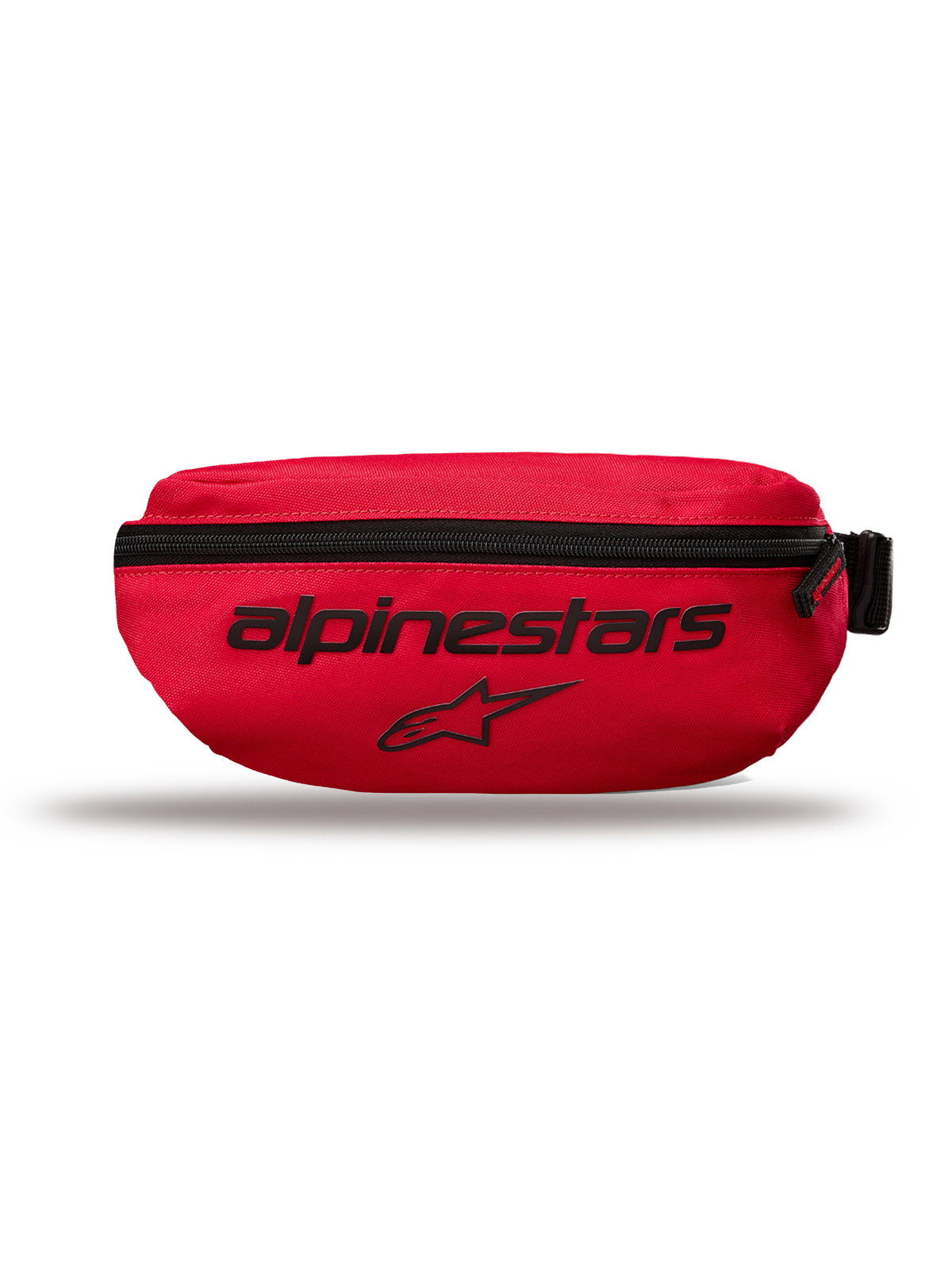 Alpinestars Only Linear Hip Bag, Small Waist Pack, Red, features black Alpinestars text and star logo, vertical zipper closure, durable 600D polyester, urban streetwear style