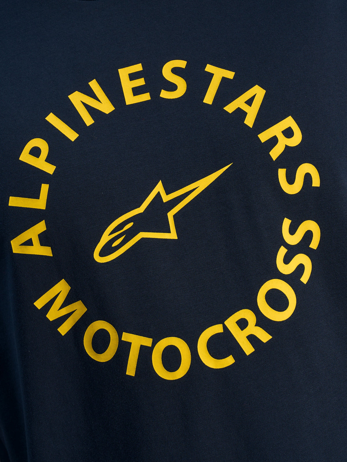 Alpinestars MX CSF Tee, Short Sleeve T-Shirt, Navy, Yellow Alpinestars Motocross Circular Graphic with Star Logo, Casual Motorsport Streetwear