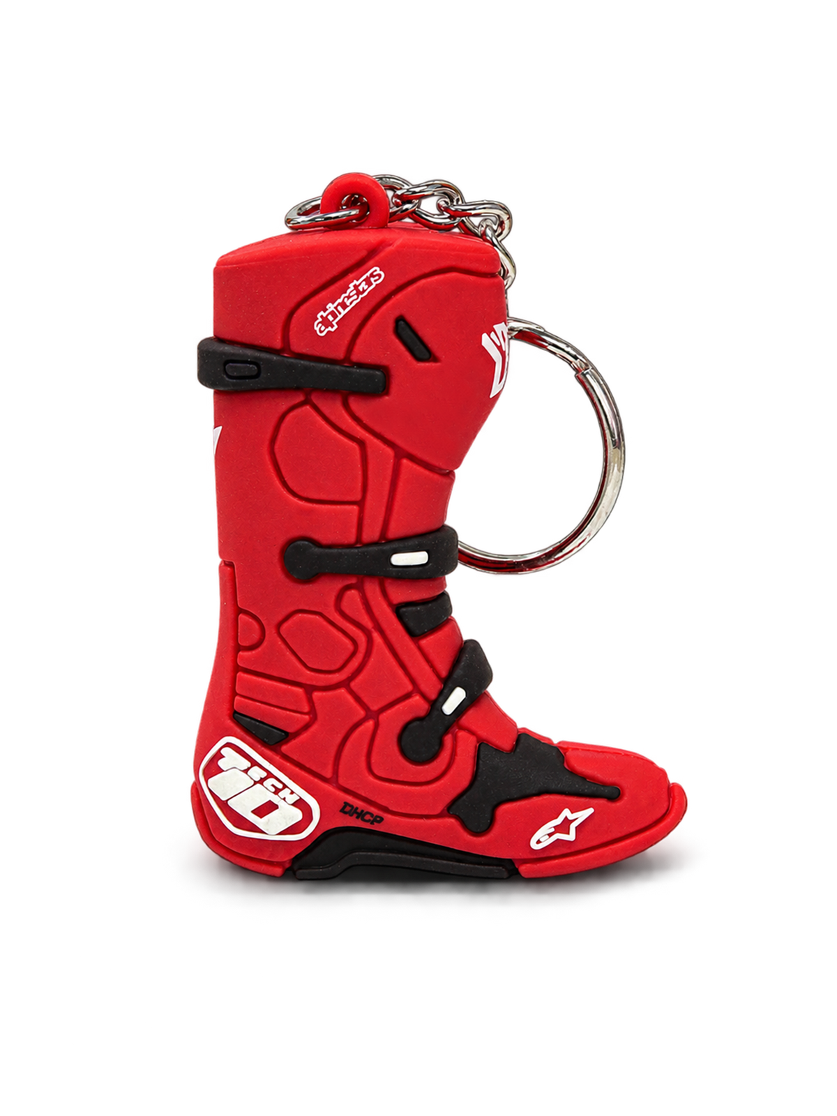 Alpinestars Brelok Tech 10 Boot, miniaturowy brelok do kluczy z motywem buta motocrossowego, czerwony i czarny, z metalowym kółkiem