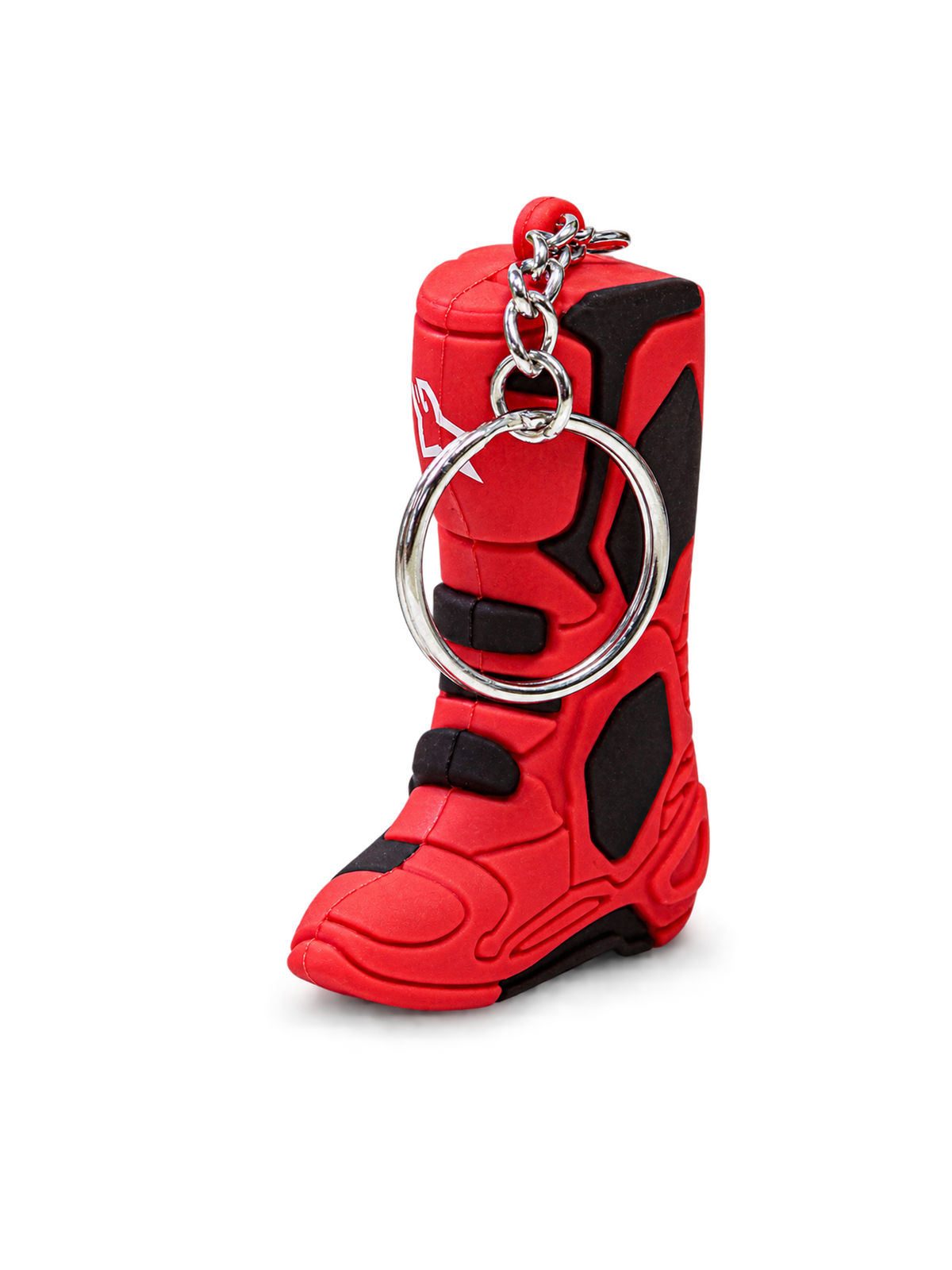 Alpinestars Brelok Tech 10 Boot, miniatura buta motocrossowego, czerwony i czarny, z białym logo, z trwałą syntetyczną konstrukcją i metalowym kółkiem na klucze