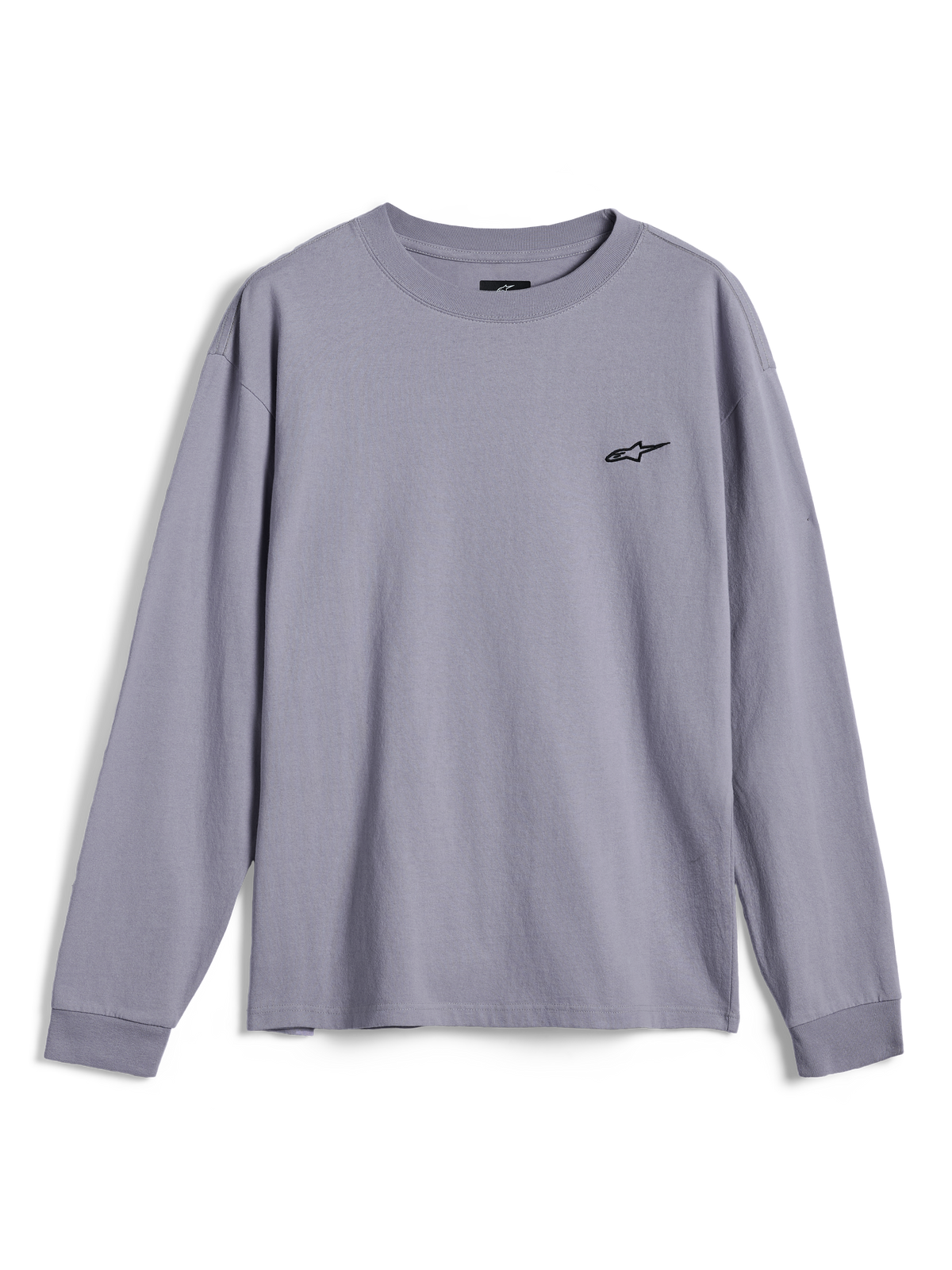 Alpinestars Essentials Ageless LS Tee, koszulka z długim rękawem, srebrna, z małym czarnym logo Alpinestars na piersi, luźny krój, casualowa odzież streetwearowa w stylu motorsport