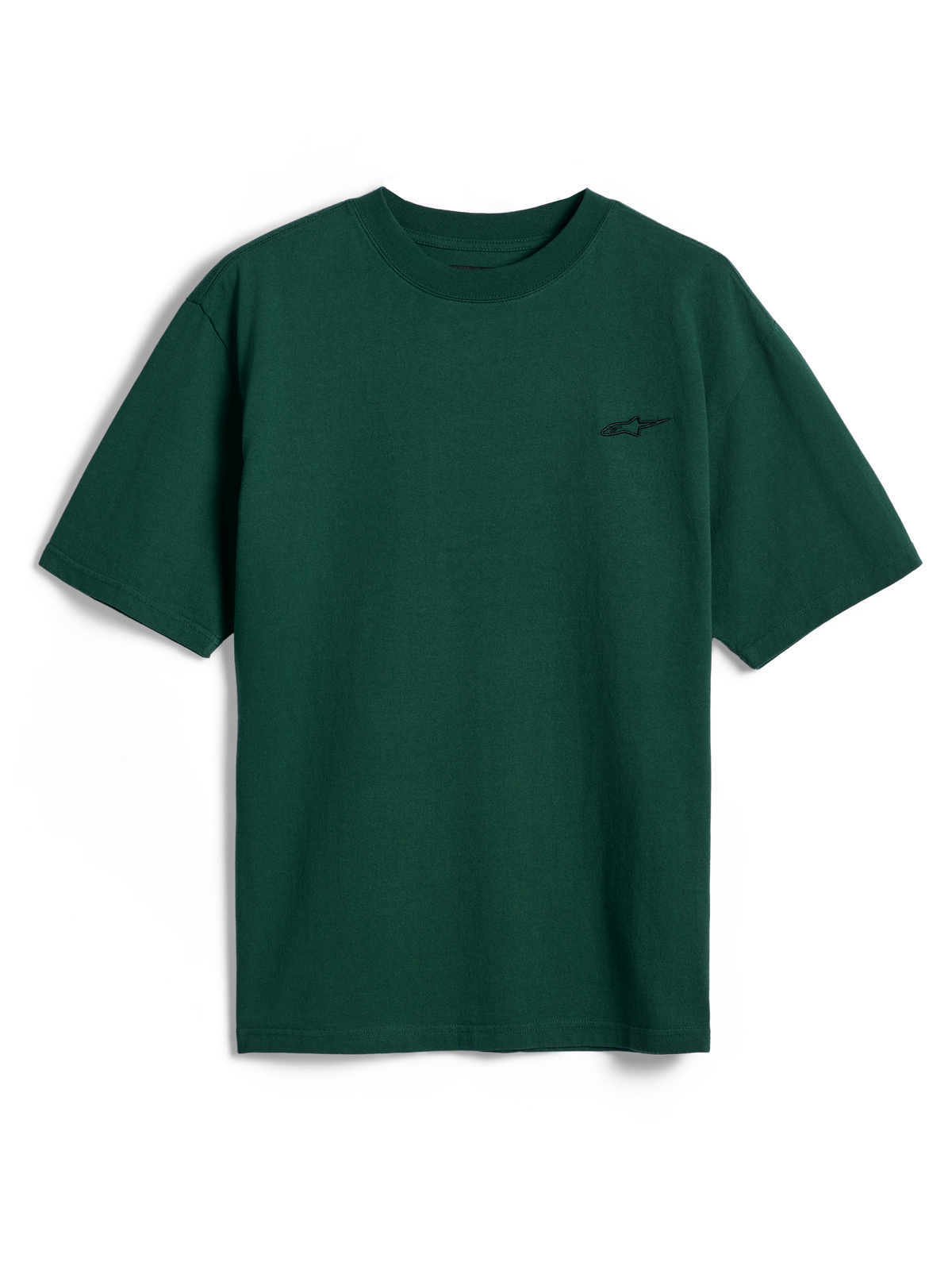 Alpinestars Essentials Ageless SS Tee, koszulka z krótkim rękawem, kolor Pine Green, z małym logo Alpinestars na piersi, codzienna odzież streetwearowa w stylu motorsport