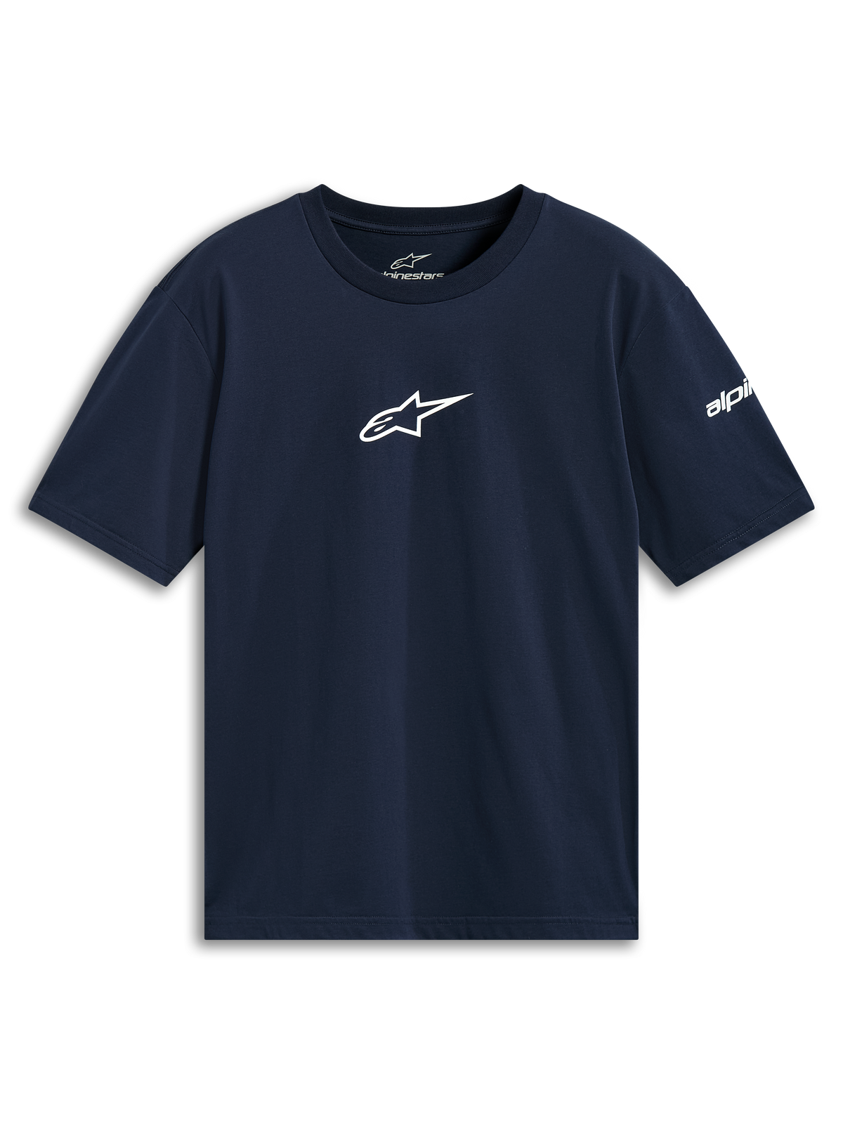 Alpinestars Frontal CSF Tee, Short Sleeve T-Shirt, Navy Blue, White Star Logo on Center Chest, Sustainable Performance Sportswear