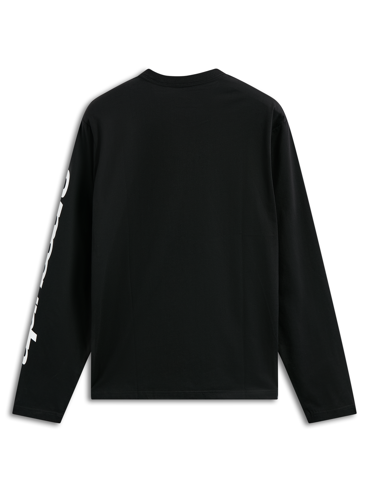 Alpinestars Trackside CSF Tee, koszulka z długim rękawem, czarna, z białą pionową grafiką tekstową na rękawie, widok z tyłu, codzienna odzież streetwearowa inspirowana motorsportem