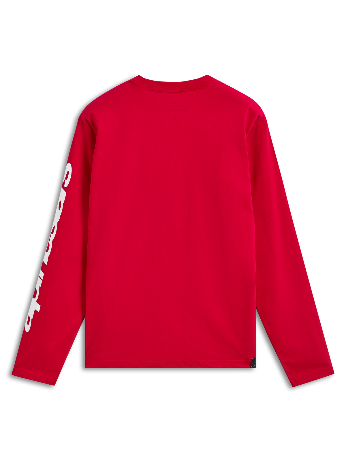 Alpinestars Trackside CSF Tee, koszulka z długim rękawem, czerwona, widok z tyłu z białym oznakowaniem na rękawie, codzienna odzież streetwearowa inspirowana motorsportem