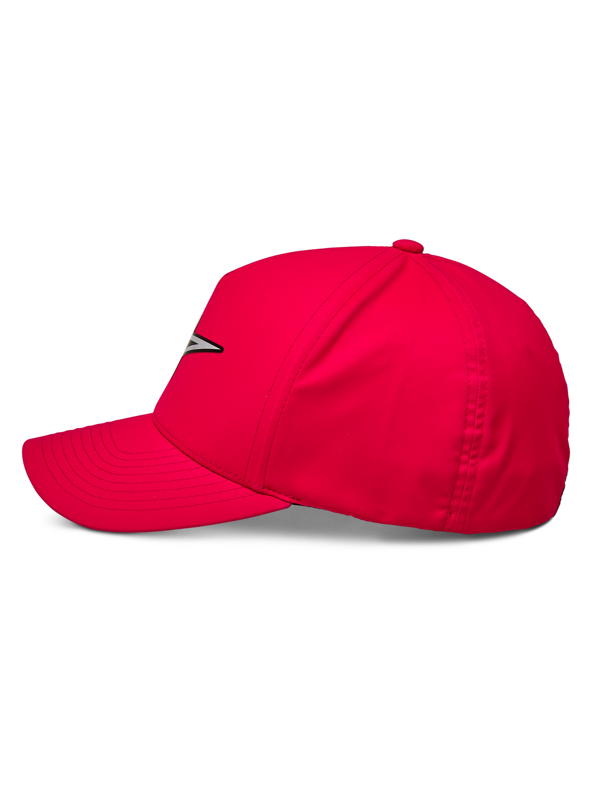 Alpinestars Ageless Reflex Waterproof Hat, czerwona czapka z daszkiem, widok z profilu ukazujący zakrzywiony daszek i usztywnioną koronę, odblaskowe logo Astars z przodu, casualowa odzież sportowa