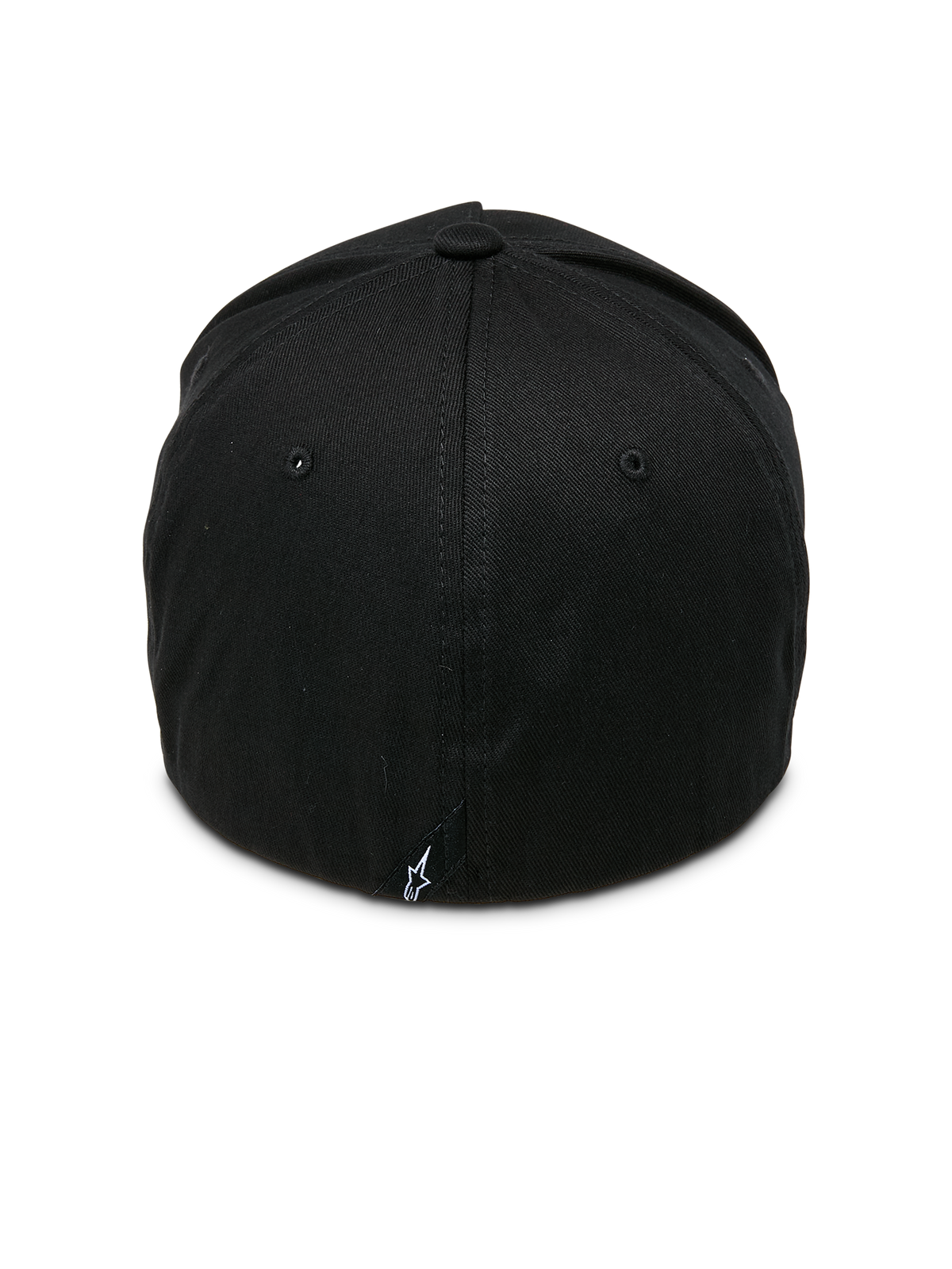 Alpinestars Ride Sonic Hat, czarno-biała, widok z tyłu z usztywnioną koroną i elastyczną konstrukcją typu flex-back, mała metka z białym logo gwiazdy, codzienne nakrycie głowy inspirowane motorsportem
