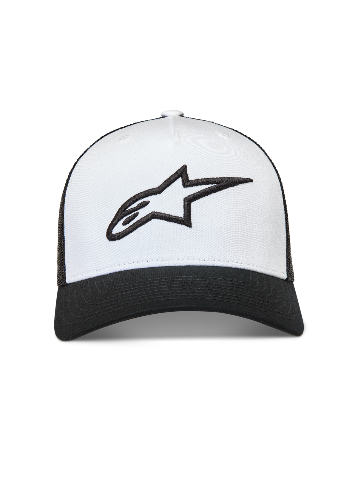 Alpinestars Ageless Snapback, czapka z daszkiem typu trucker, biała i czarna, haftowane logo 3D Astars, zakrzywiony daszek.
