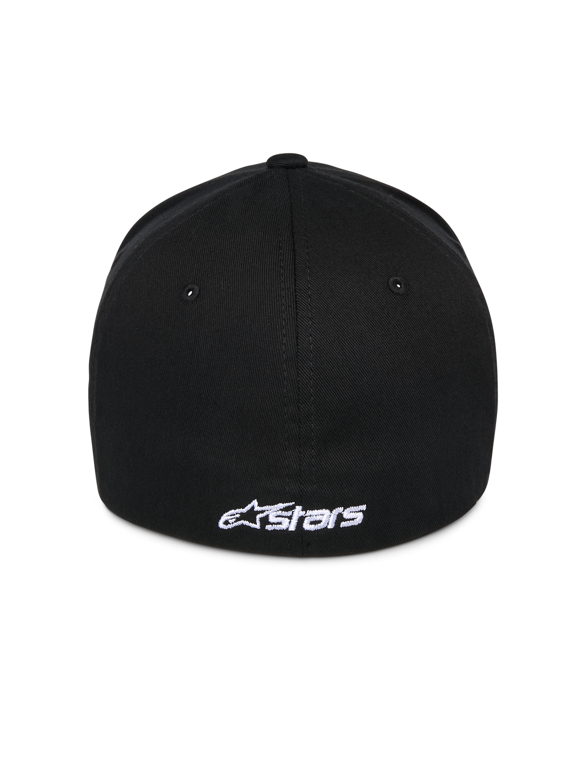 Alpinestars Ageless Multi Hat, czarna czapka z daszkiem, widok z tyłu z białym haftowanym logo Astars, elastyczny tył, casualowy styl sportowy