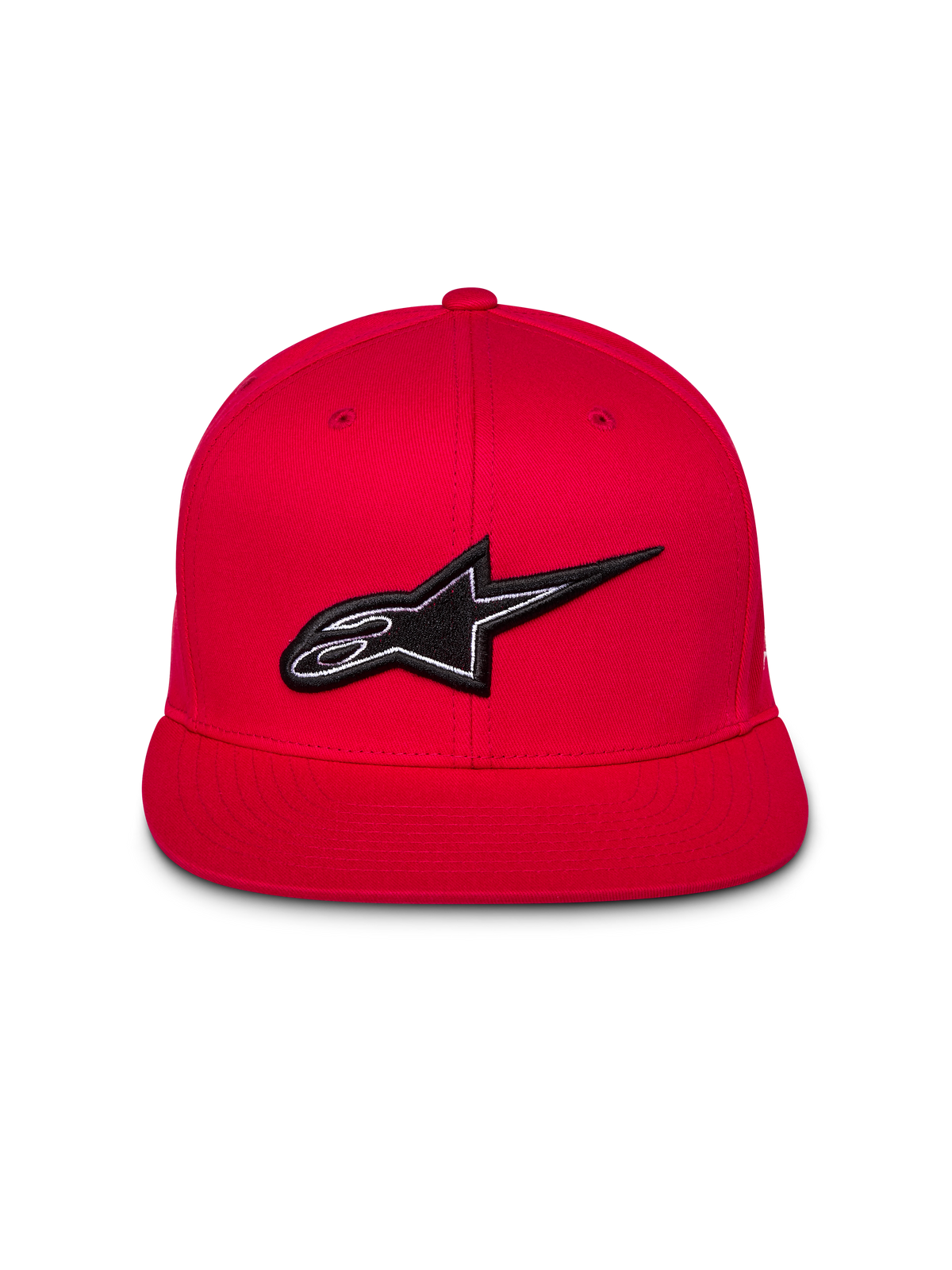 Alpinestars Thickness Snapback Hat, Red, front view with 3D embroidered black and white Astars logo, flat bill, structured crown, casual streetwear
