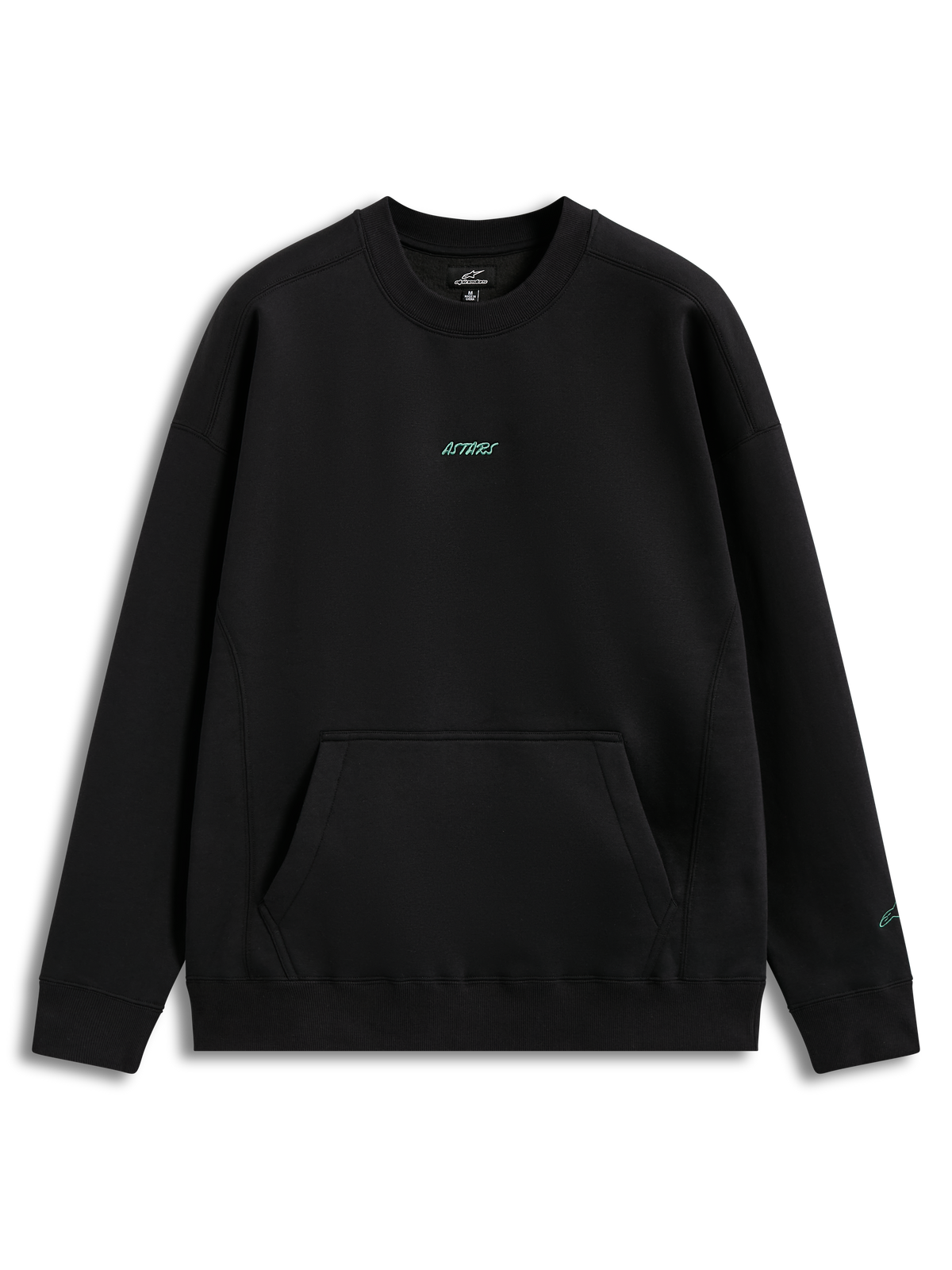 Alpinestars Guise Oversized Crew, czarna bluza sportowa z polaru, morskie haftowane logo Astars, kieszeń kangurka.