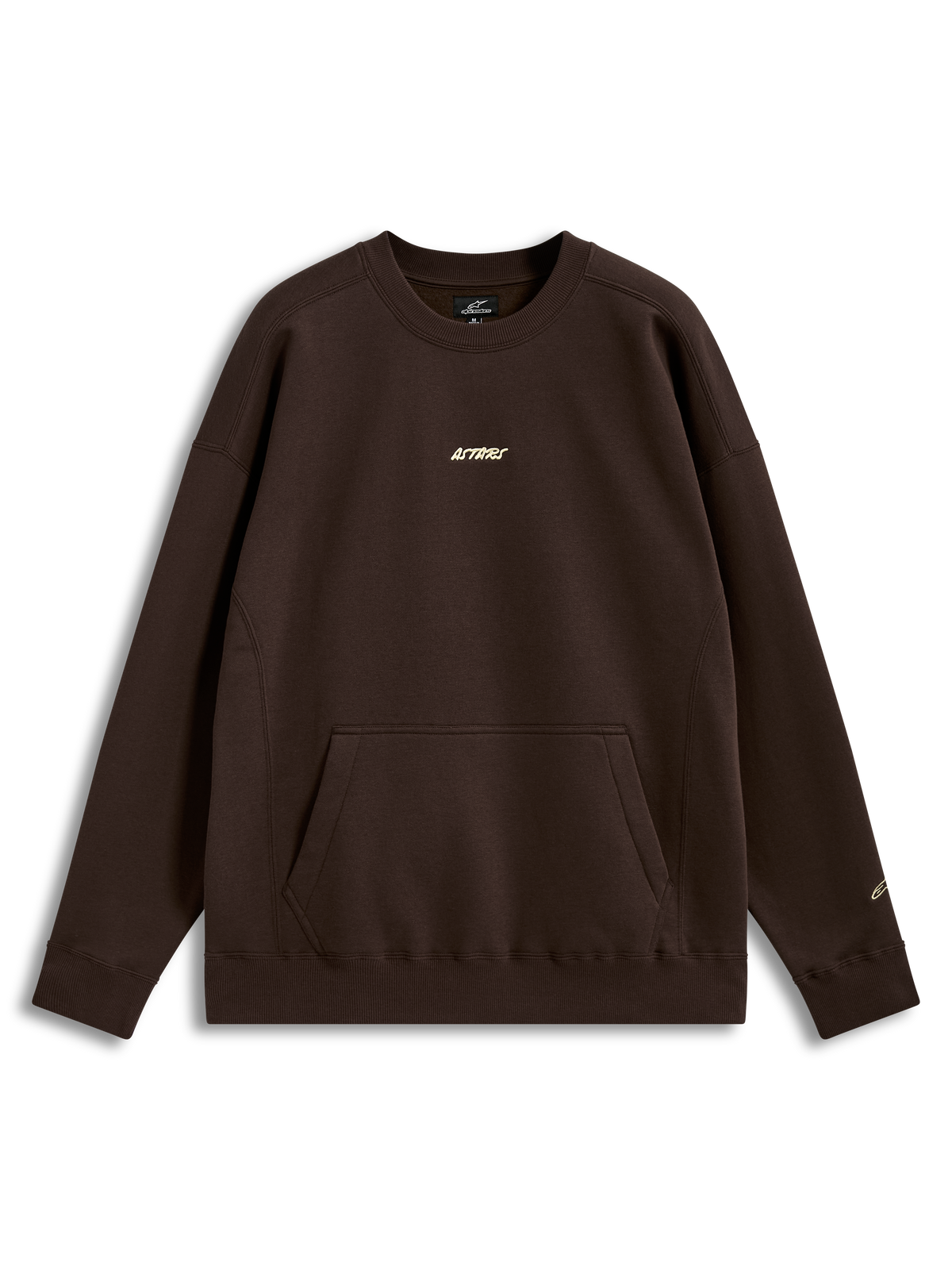 Alpinestars Guise Oversized Crew, brązowa bluza z polaru o luźnym kroju z kieszenią kangurką i haftowanym logo Astars