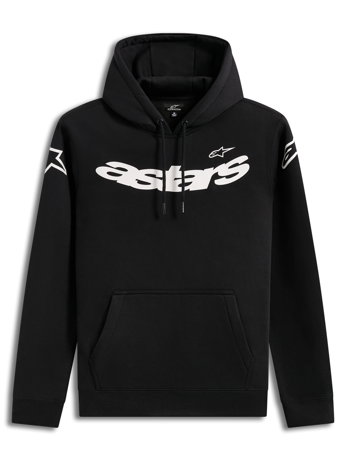 Alpinestars Velocifier Hoodie, czarna codzienna bluza z kapturem, wyrazista biała grafika na piersi i przednia kieszeń.