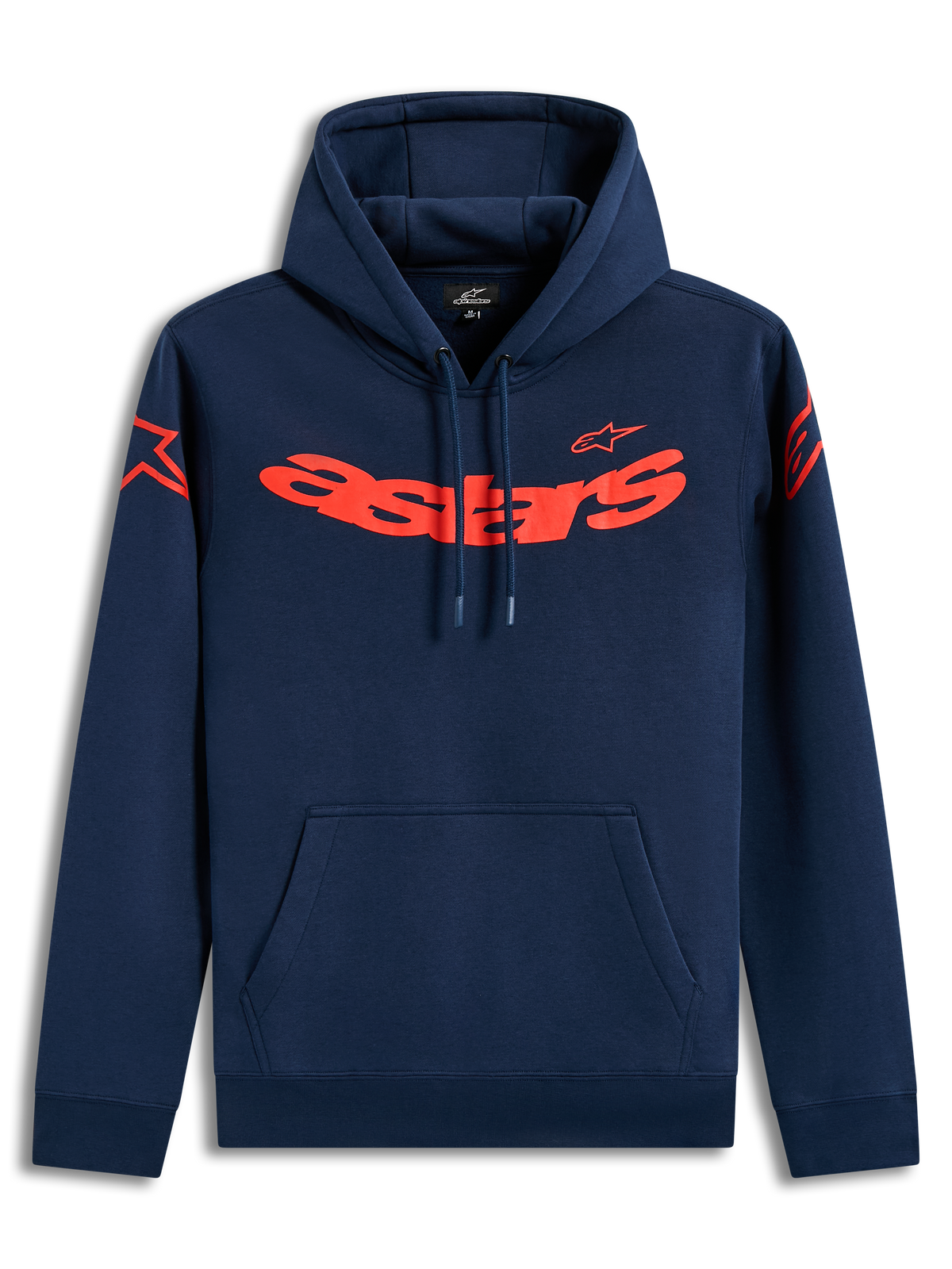 Alpinestars Velocifier Hoodie, granatowa bluza z kapturem z polaru, czerwony napis Astars i logo na ramionach