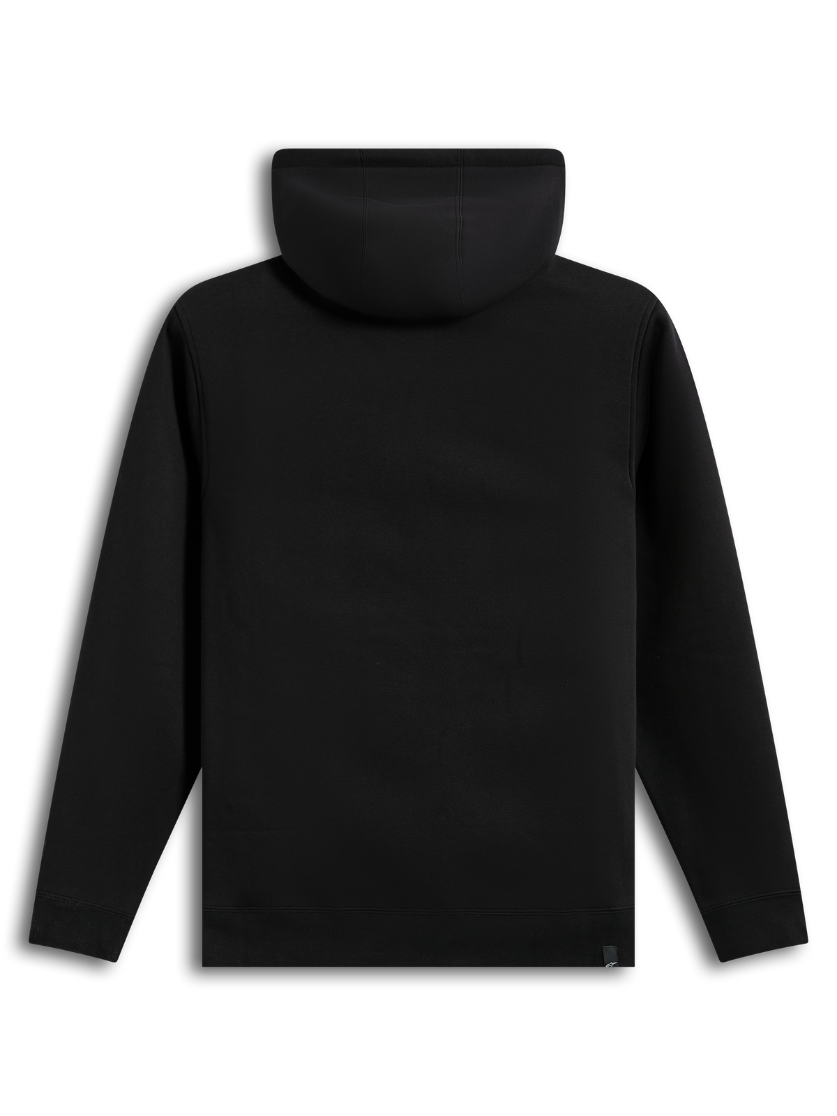 Alpinestars Race Wordmark Hoodie, czarna bluza polarowa z kapturem, widok z tyłu ze ściągaczami na mankietach i dole, casualowa odzież sportowa