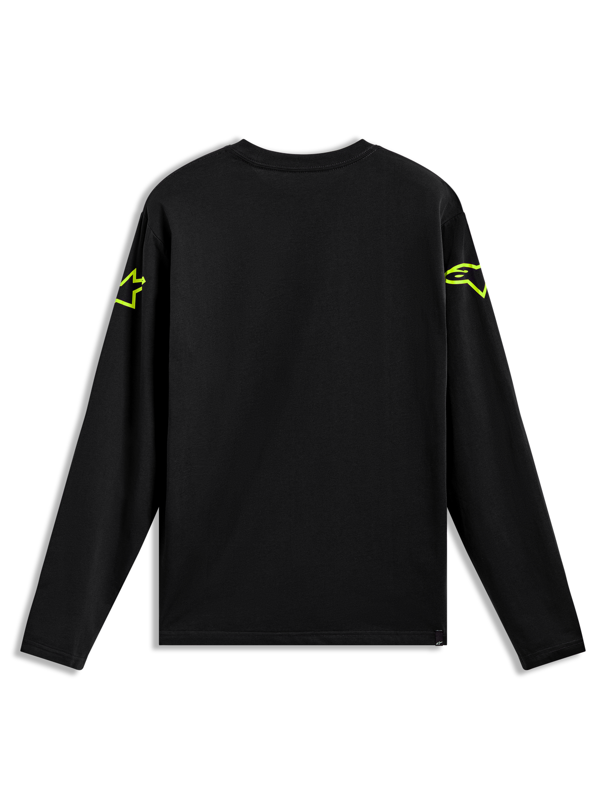 Alpinestars Velocifier CSF Tee, czarna koszulka z długim rękawem, neonowożółte logo Astars na ramionach, widok z tyłu