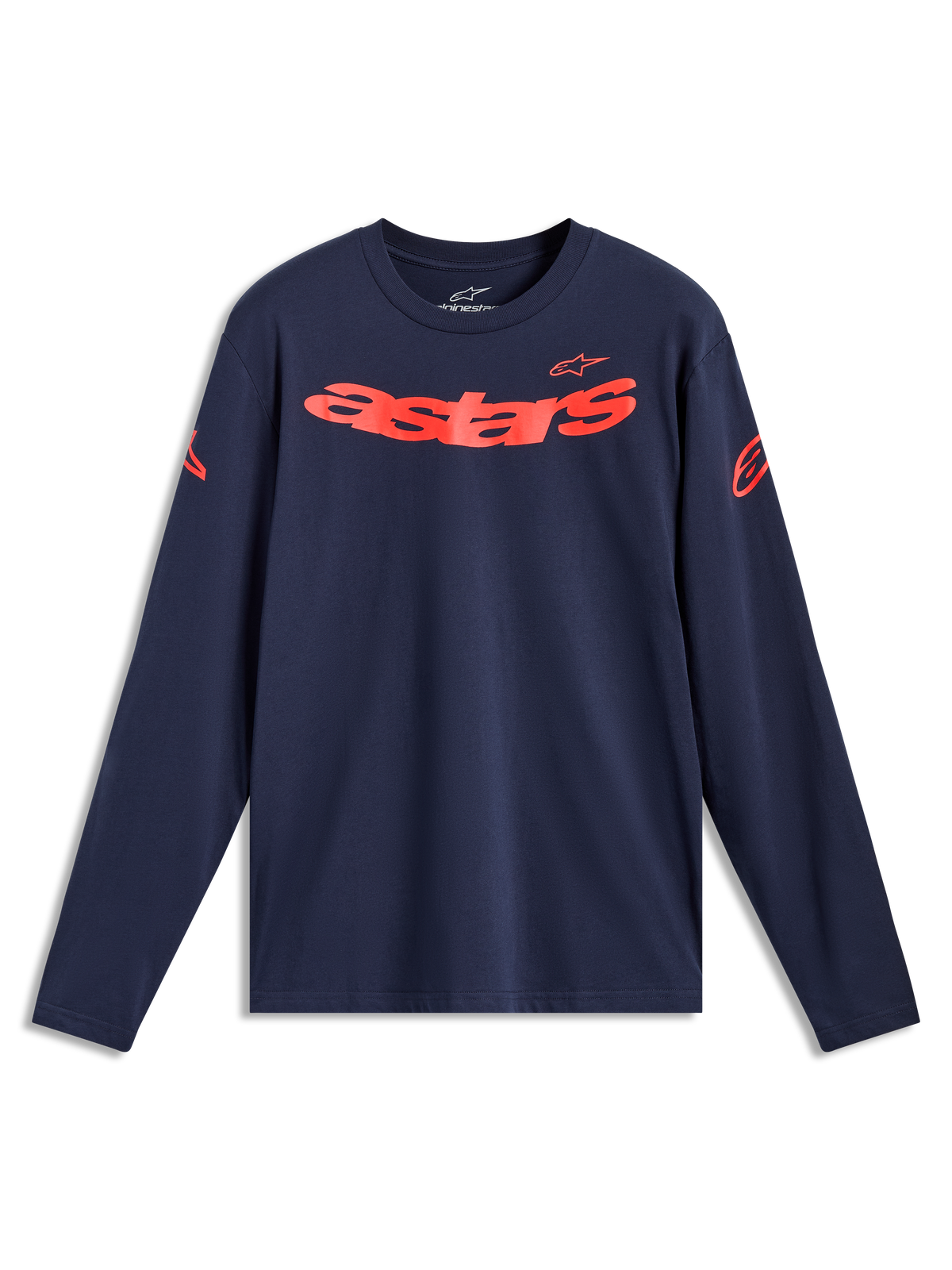 Alpinestars Velocifier CSF Tee, granatowa koszulka z długim rękawem, czerwony zakrzywiony napis i logo Astars.