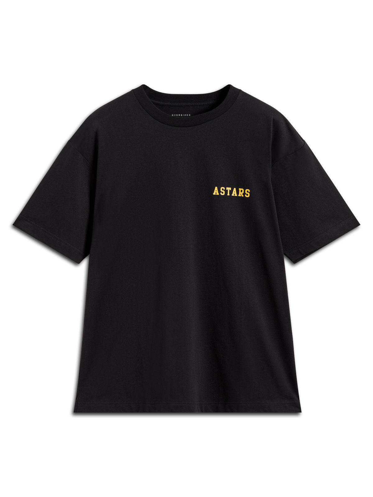 Alpinestars Latitude Oversized CSF Tee, czarna koszulka z krótkim rękawem, żółte logo Astars na piersi, krój oversize