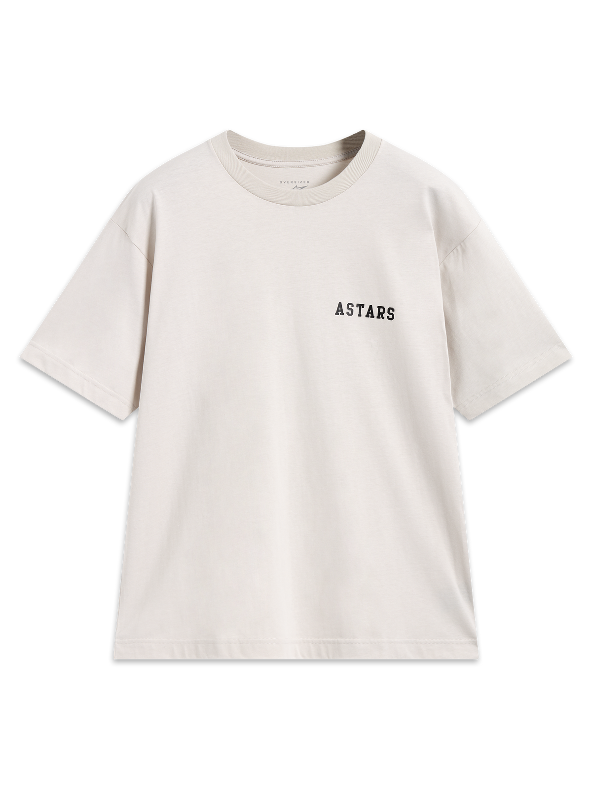 Alpinestars Latitude Oversized CSF Tee, beżowa koszulka z krótkim rękawem, czarne logo Astars na piersi, odzież codzienna.