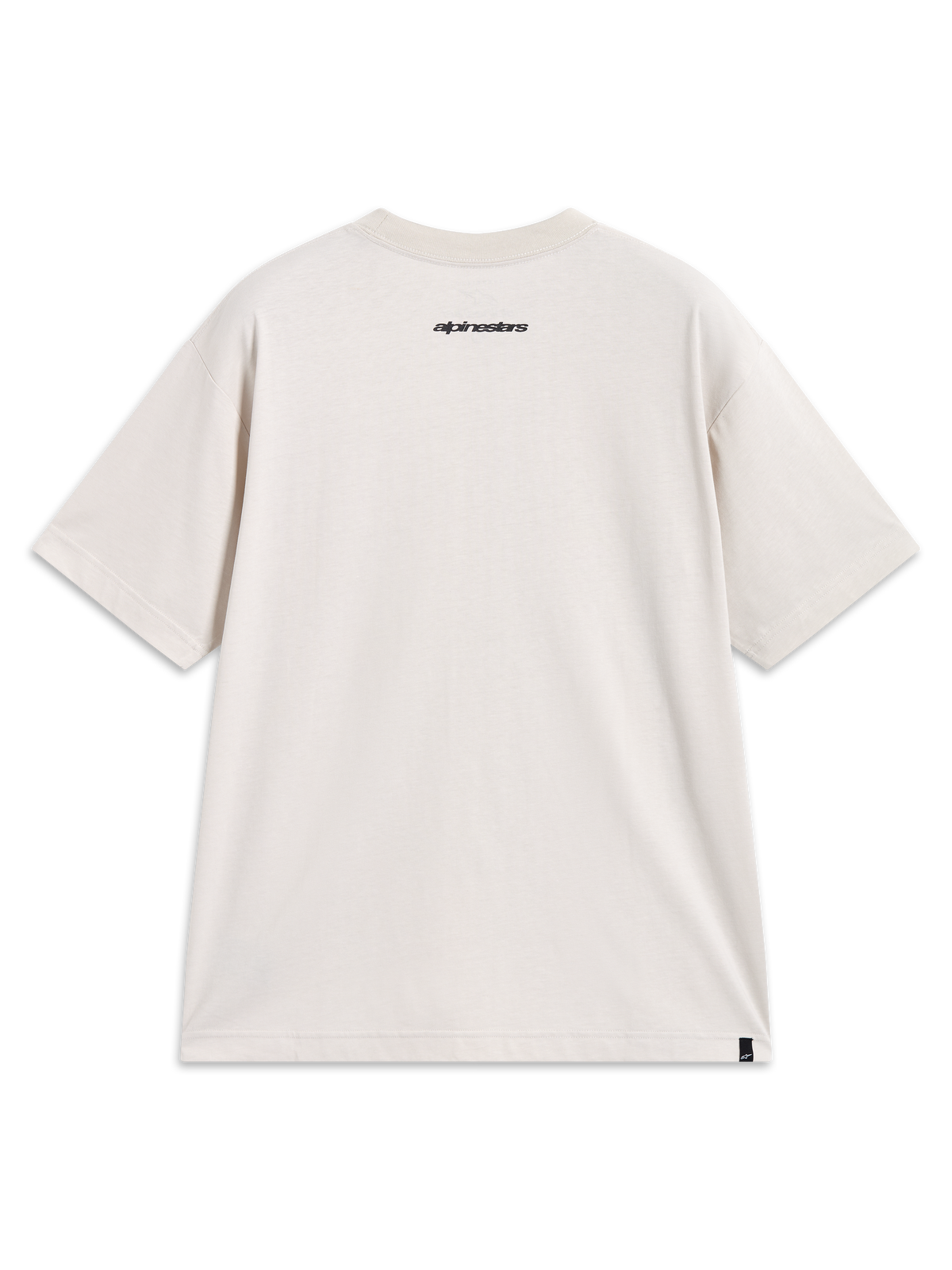 Alpinestars Prelude Oversized CSF Tee, piaskowa koszulka z krótkim rękawem, widok z tyłu z czarnym logo na karku.