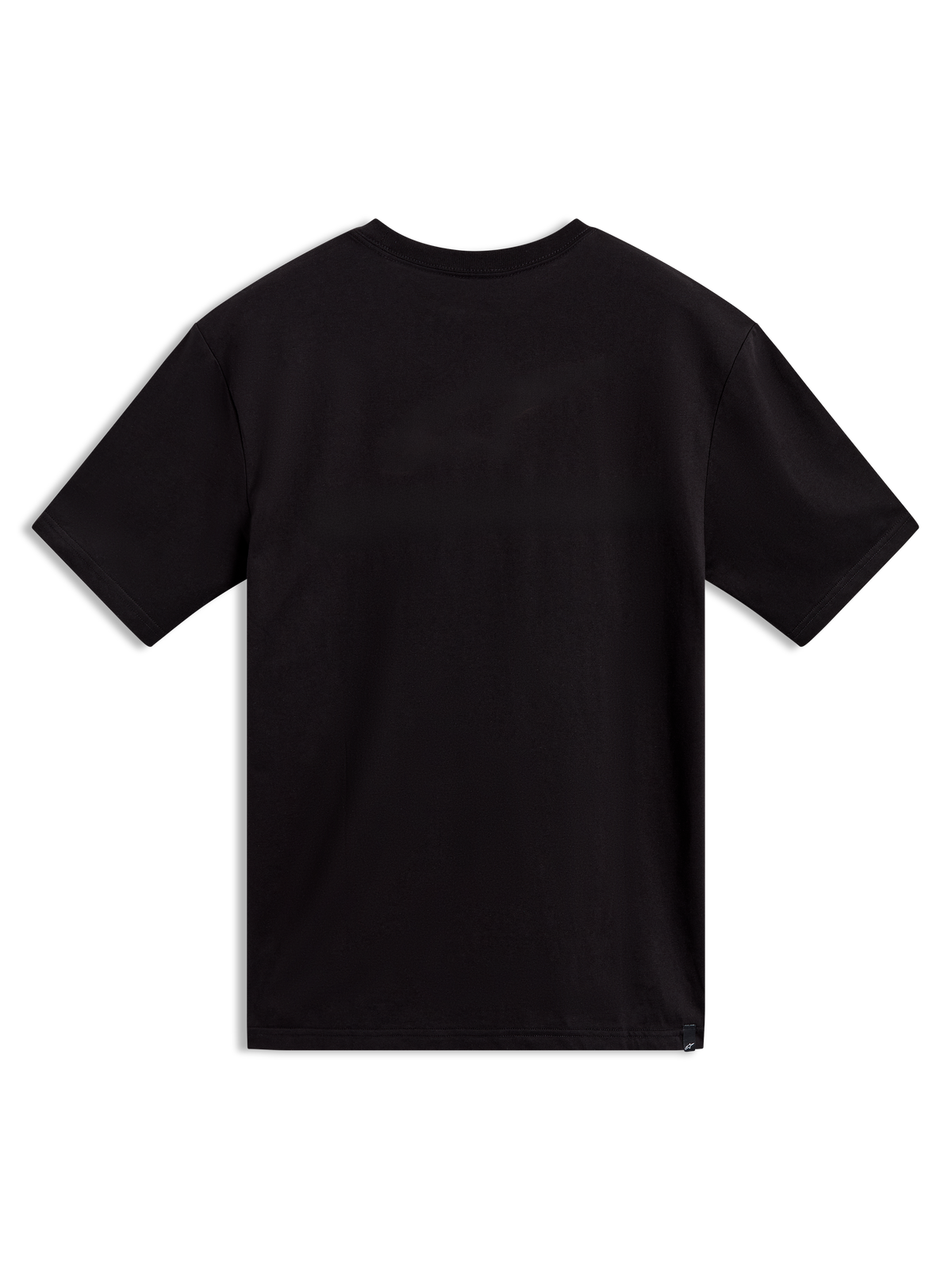 Alpinestars Cypress CSF Tee, czarna koszulka z krótkim rękawem, widok z tyłu z małym logo na rąbku, odzież sportswear.