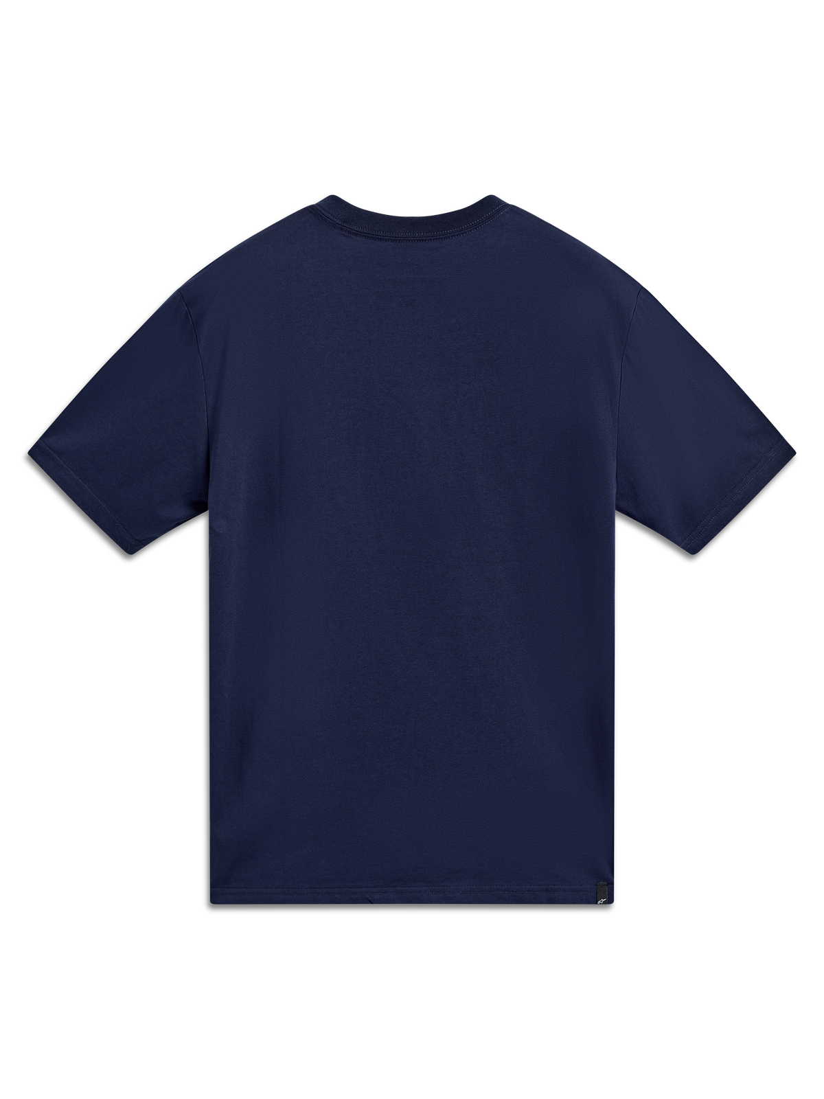 Alpinestars Cypress CSF Tee, granatowa koszulka z krótkim rękawem, widok z tyłu, wykonana z mieszanki bawełny i poliestru.