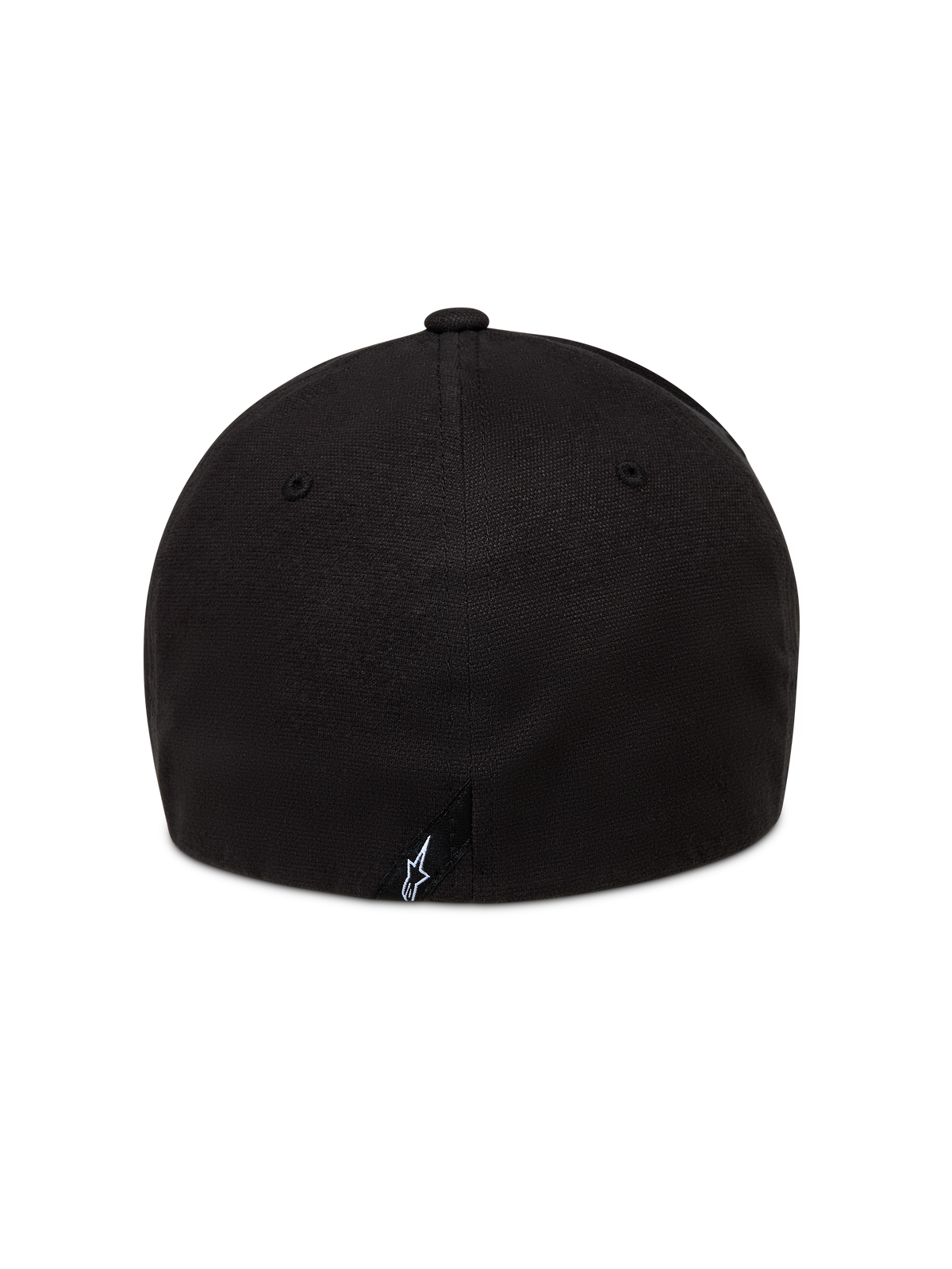 Alpinestars County Canvas Hat, czarna czapka z daszkiem, widok z tyłu, logo Astars, elastyczny tył, usztywniona korona.
