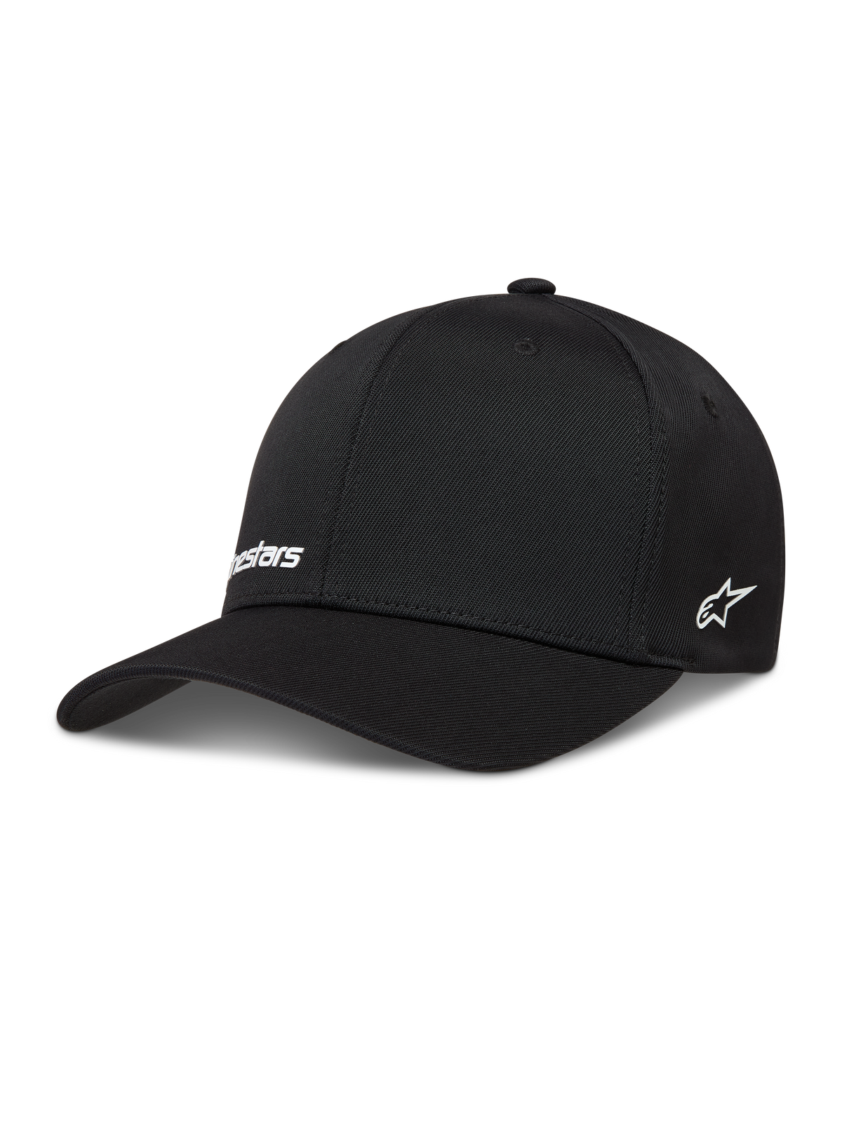 Alpinestars Points Hat, czarna czapka z daszkiem typu sportswear, białe logo Astars, materiał nylon tactel, elastyczne dopasowanie flex back.