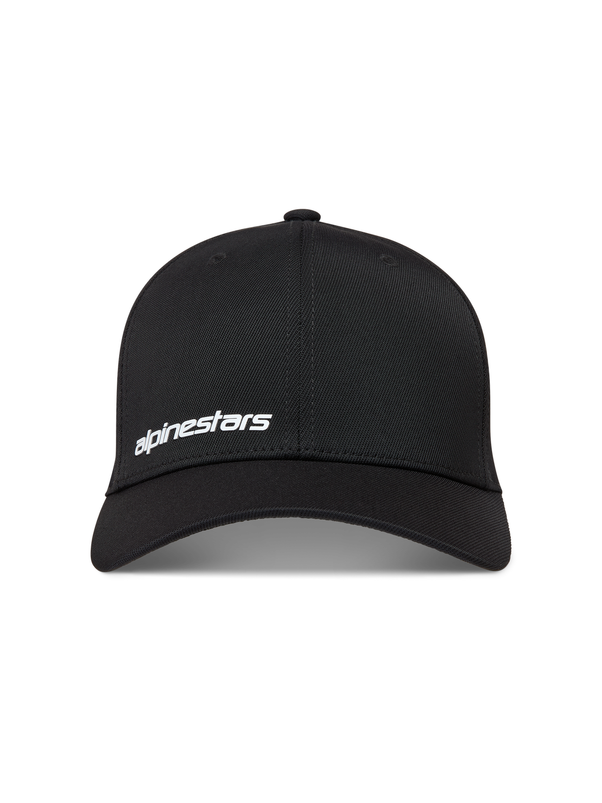 Alpinestars Points, czarna czapka z daszkiem z nylonu tactel, białe logo Alpinestars w druku HD