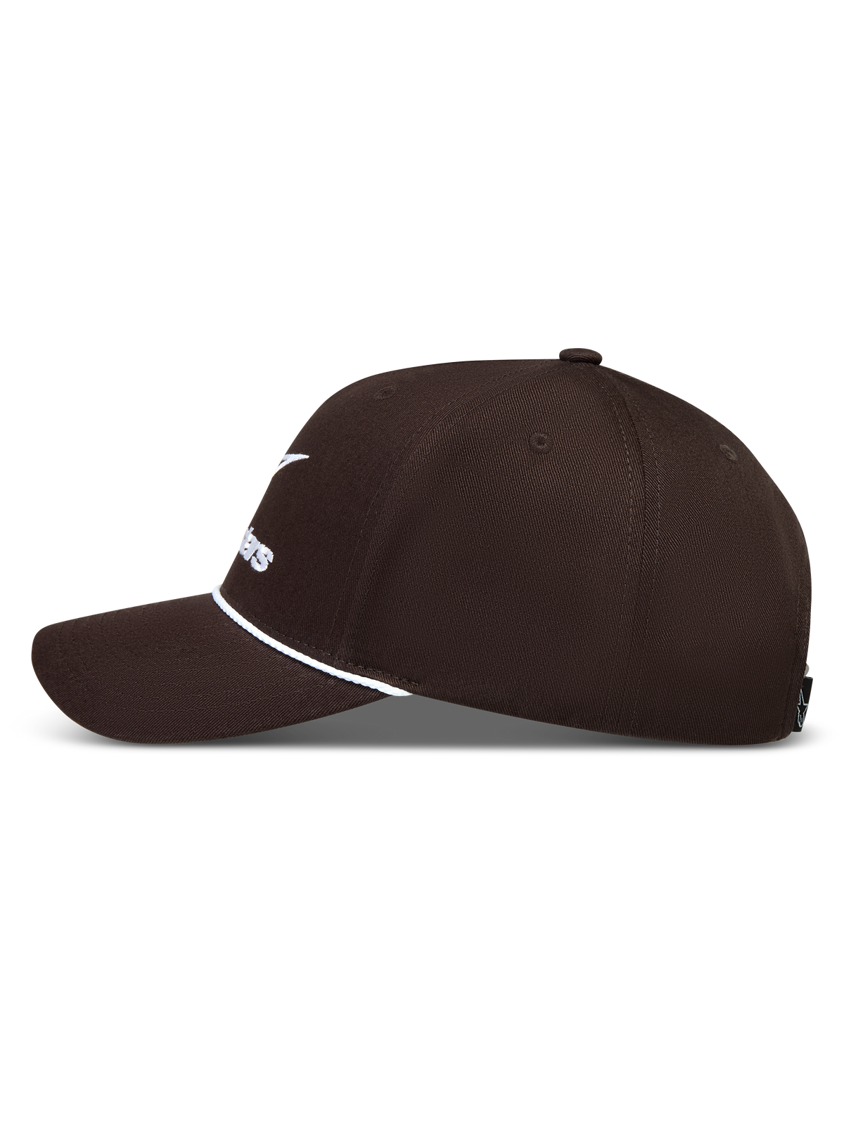 Alpinestars Combo Logo Snapback, brązowa czapka z daszkiem, biały haft logo Astars, zakrzywiony daszek