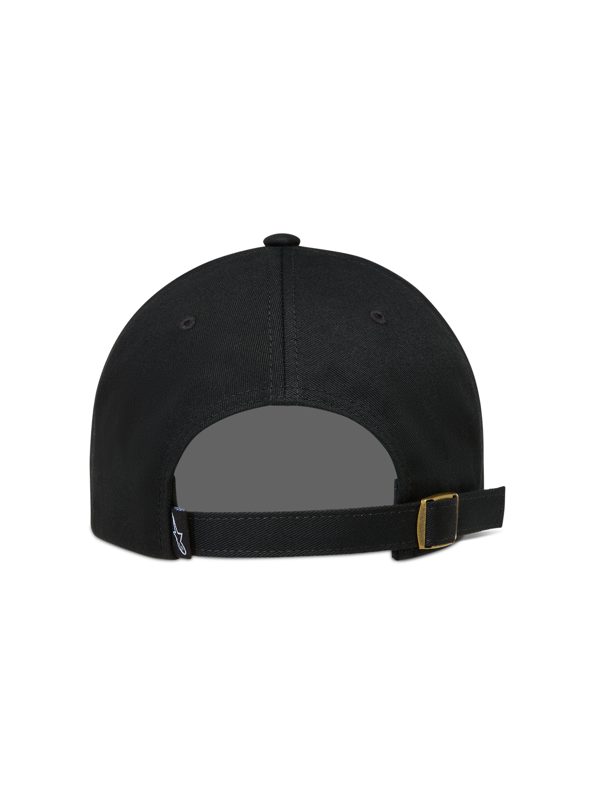 Alpinestars Dylan Dad Hat, black twill sportswear cap featuring an adjustable strap-back closure with a metal buckle.