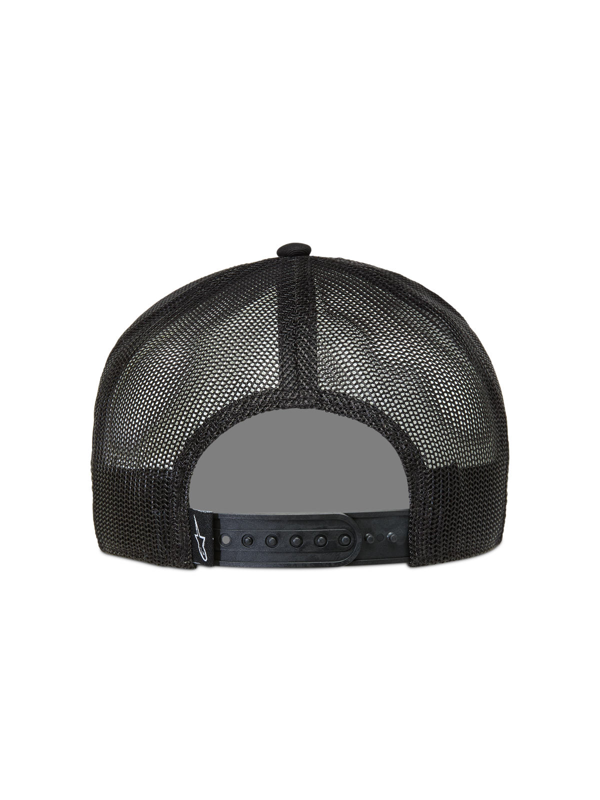 Alpinestars Ten Trucker, czarna czapka z daszkiem, oddychająca siateczka i zapięcie snapback z tyłu.