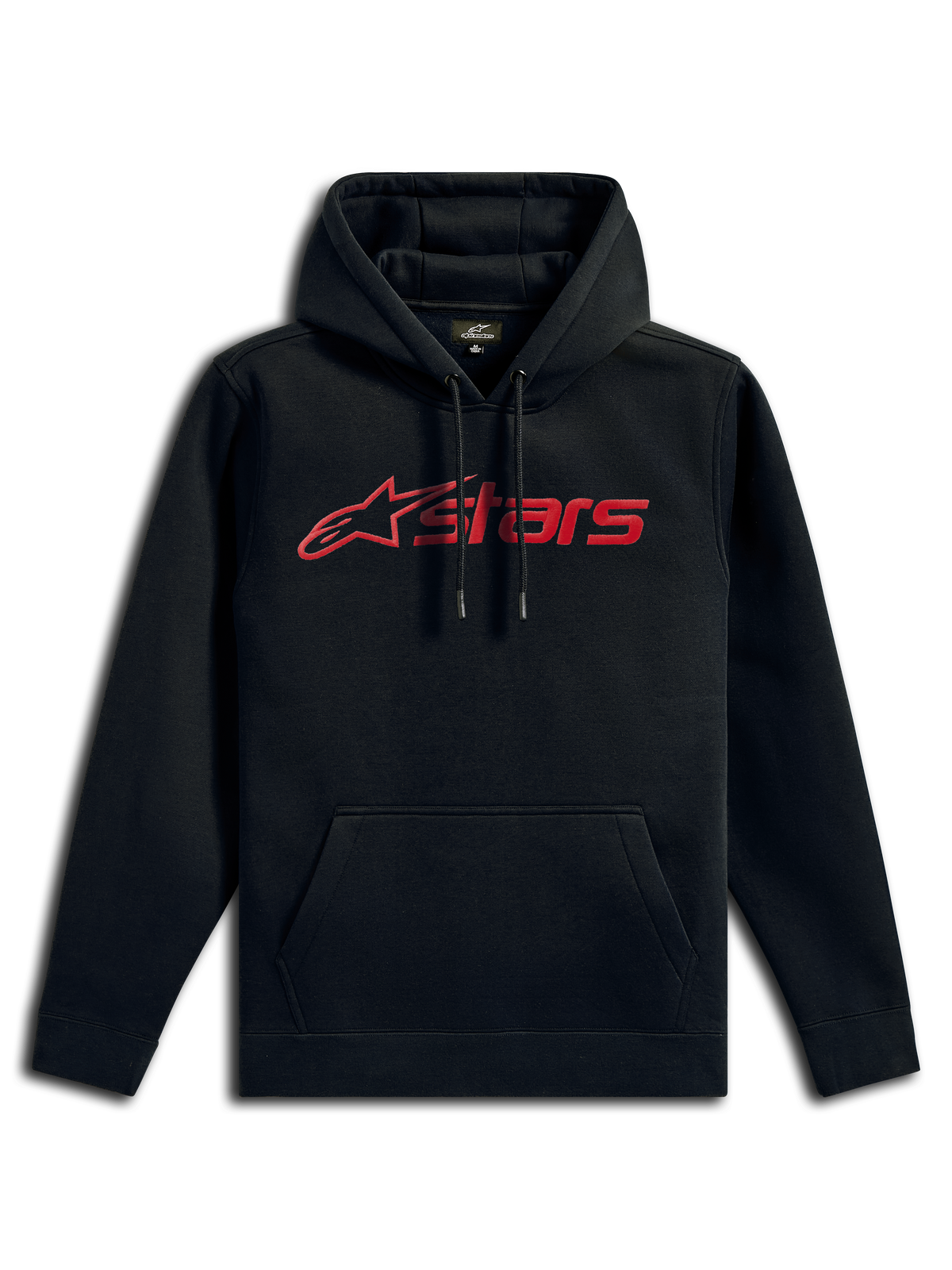 Alpinestars Blaze V3 Hoodie, casualowa bluza streetwearowa, czarna z czerwonym liniowym logo, kaptur ściągany sznurkiem, przednia kieszeń typu kangurka, długie rękawy, nowoczesny design inspirowany motorsportem