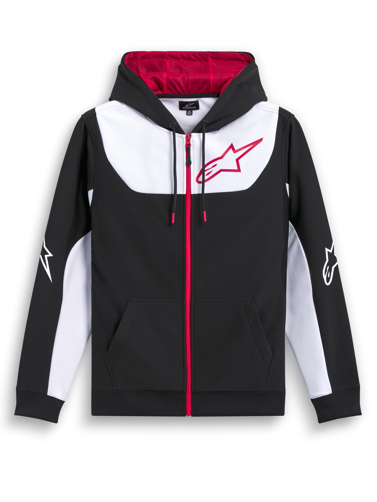 Alpinestars Sessions V3 Hoodie, czarno-biało-czerwona bluza polarowa z kapturem zapinana na zamek, z kapturem podszytym siatką i dużym logo na klatce piersiowej