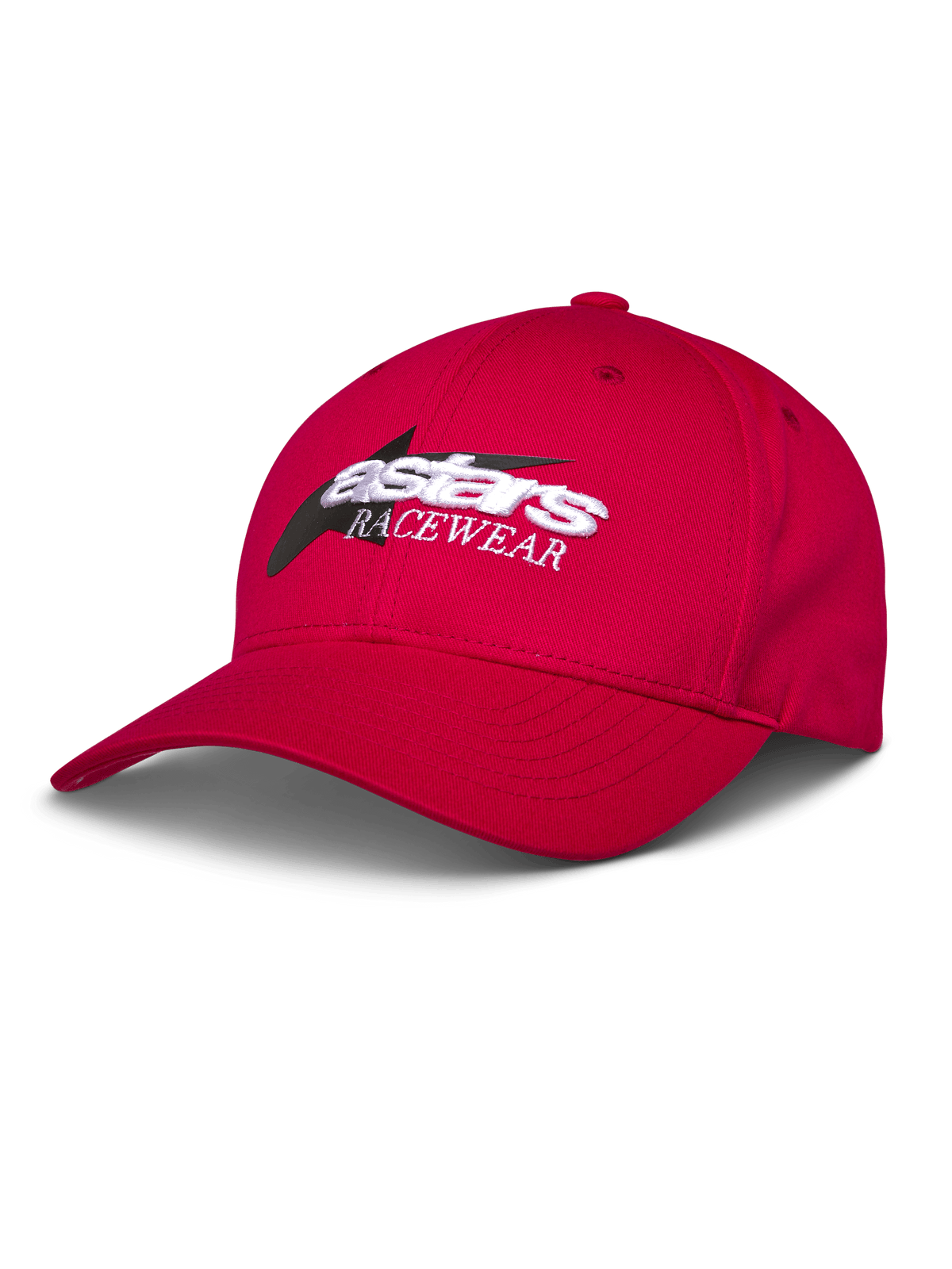 Alpinestars Profile Hat, Red Baseball Cap, White and Black Embroidered Astars RACEWEAR Logo, Curved Bill and Structured Crown, Casual Motorsport Streetwear